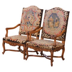 Pair of 19th Century French Louis XV Armchairs with Needlepoint Upholstery