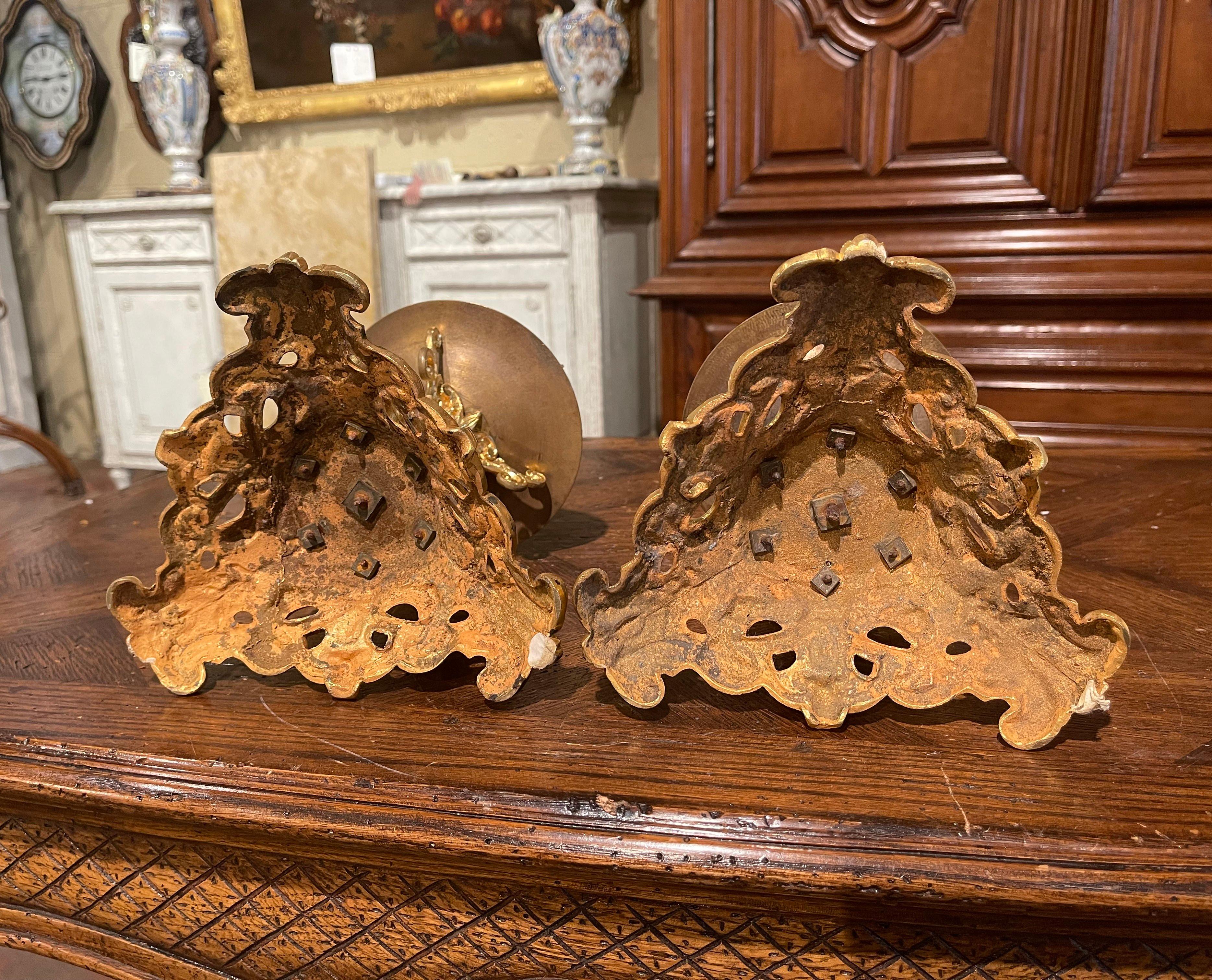 Pair of 19th Century French Louis XV Bronze Dore Candle Holders 6