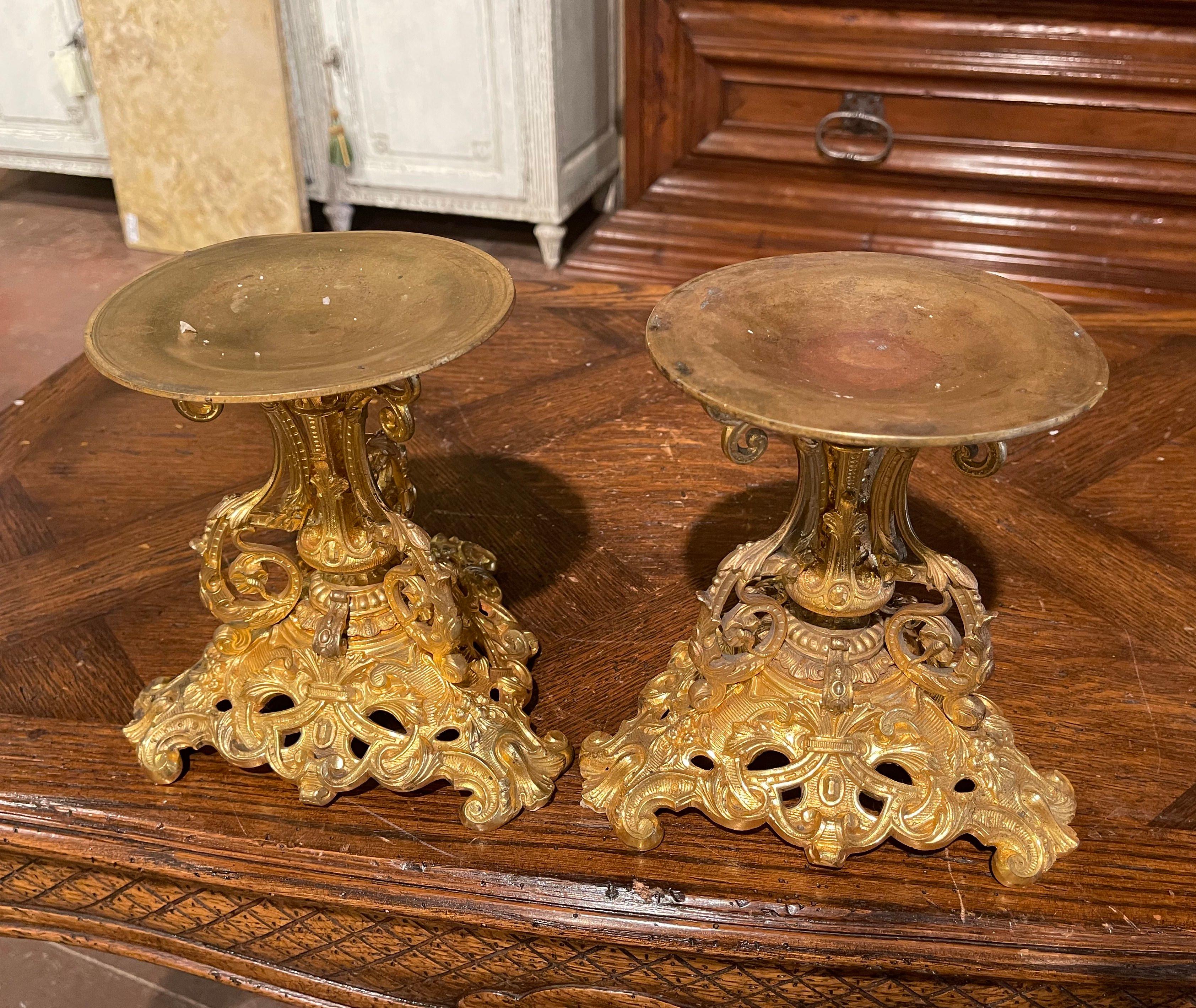 Pair of 19th Century French Louis XV Bronze Dore Candle Holders 4