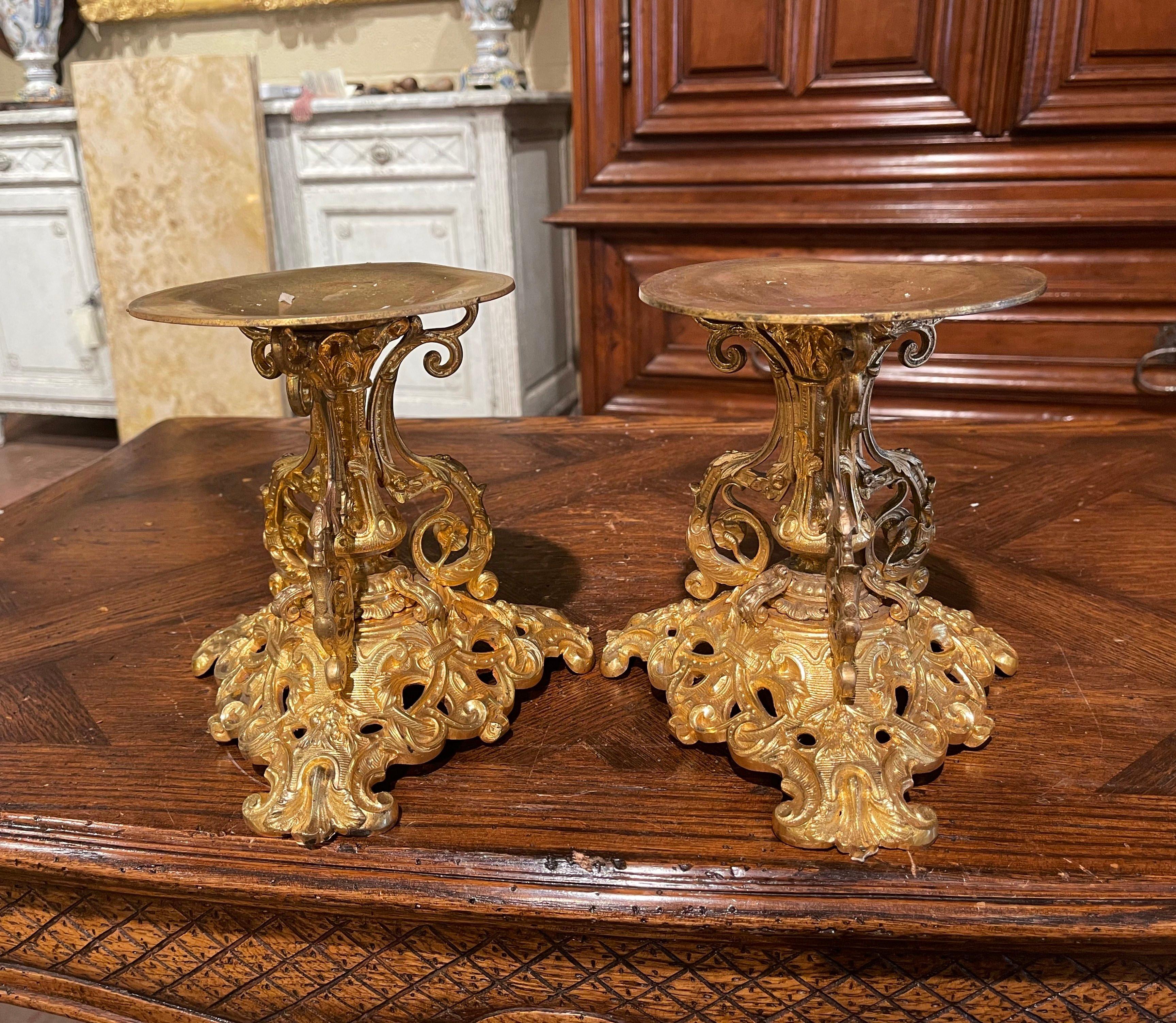 Pair of 19th Century French Louis XV Bronze Dore Candle Holders 5