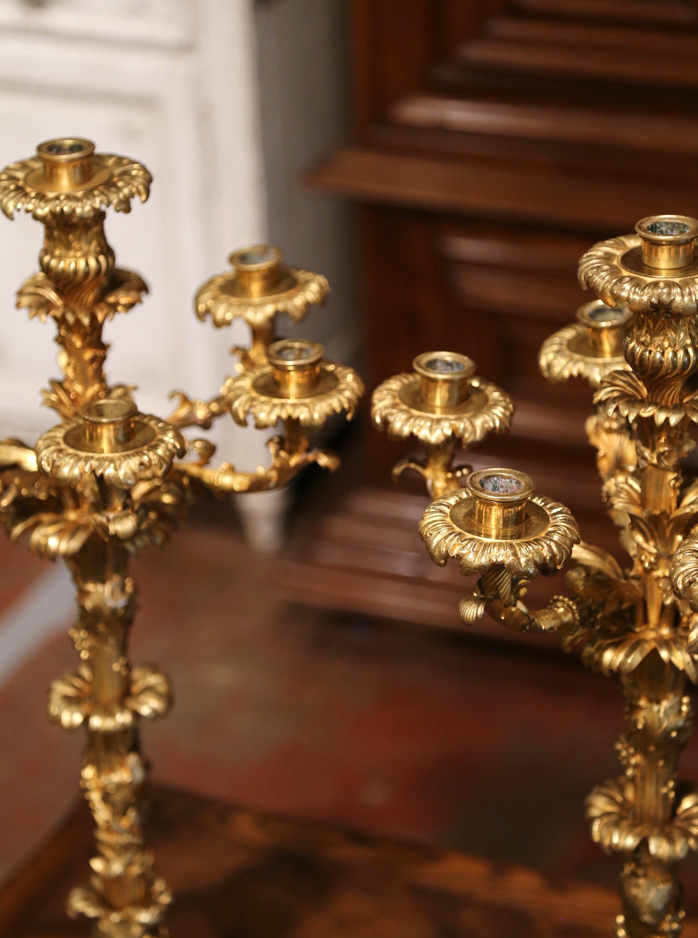Pair of 19th Century French Louis XV Bronze Dore Seven-Light Candelabras 6
