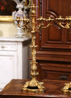Pair of 19th Century French Louis XV Bronze Dore Seven-Light Candelabras