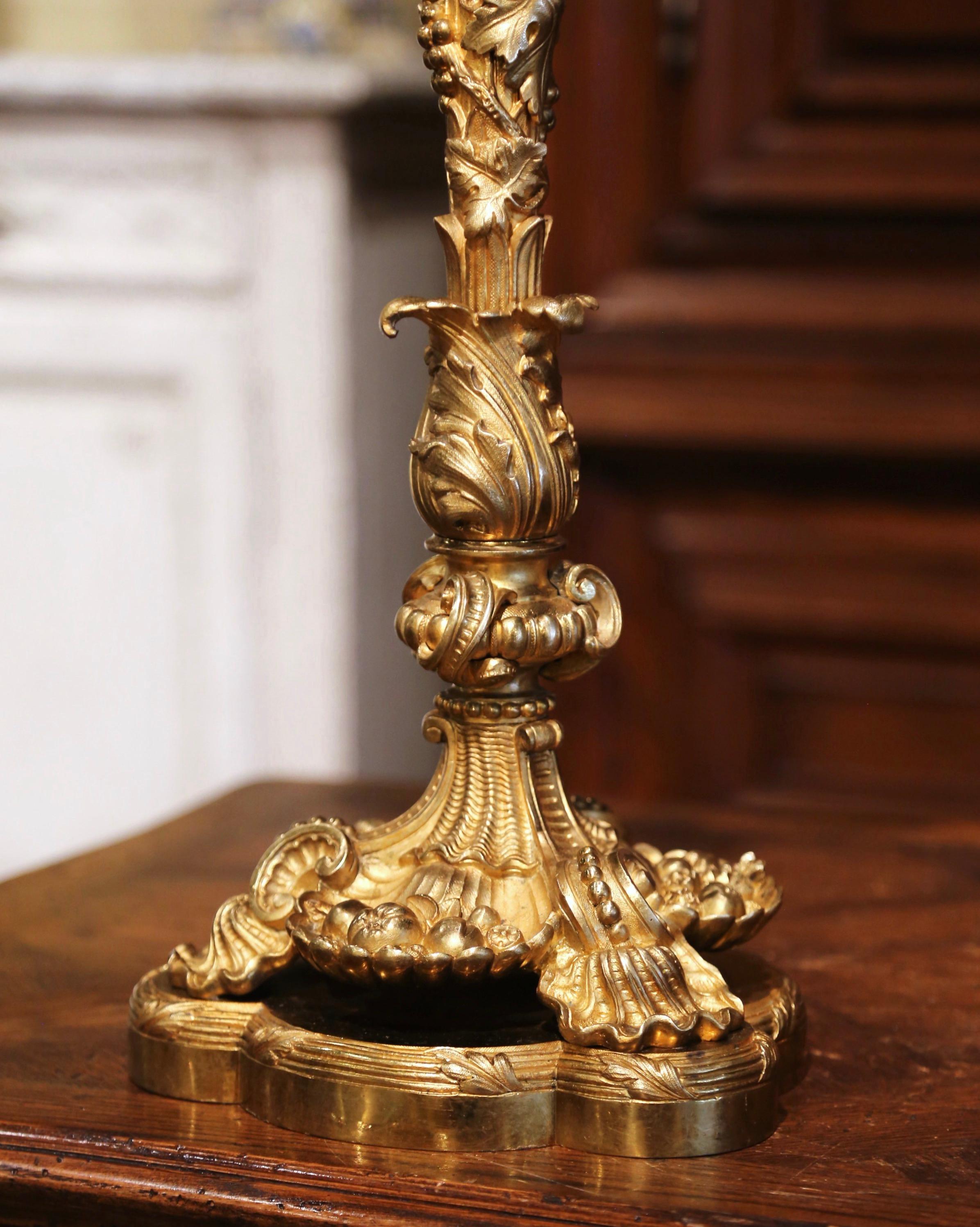 Gilt Pair of 19th Century French Louis XV Bronze Dore Seven-Light Candelabras