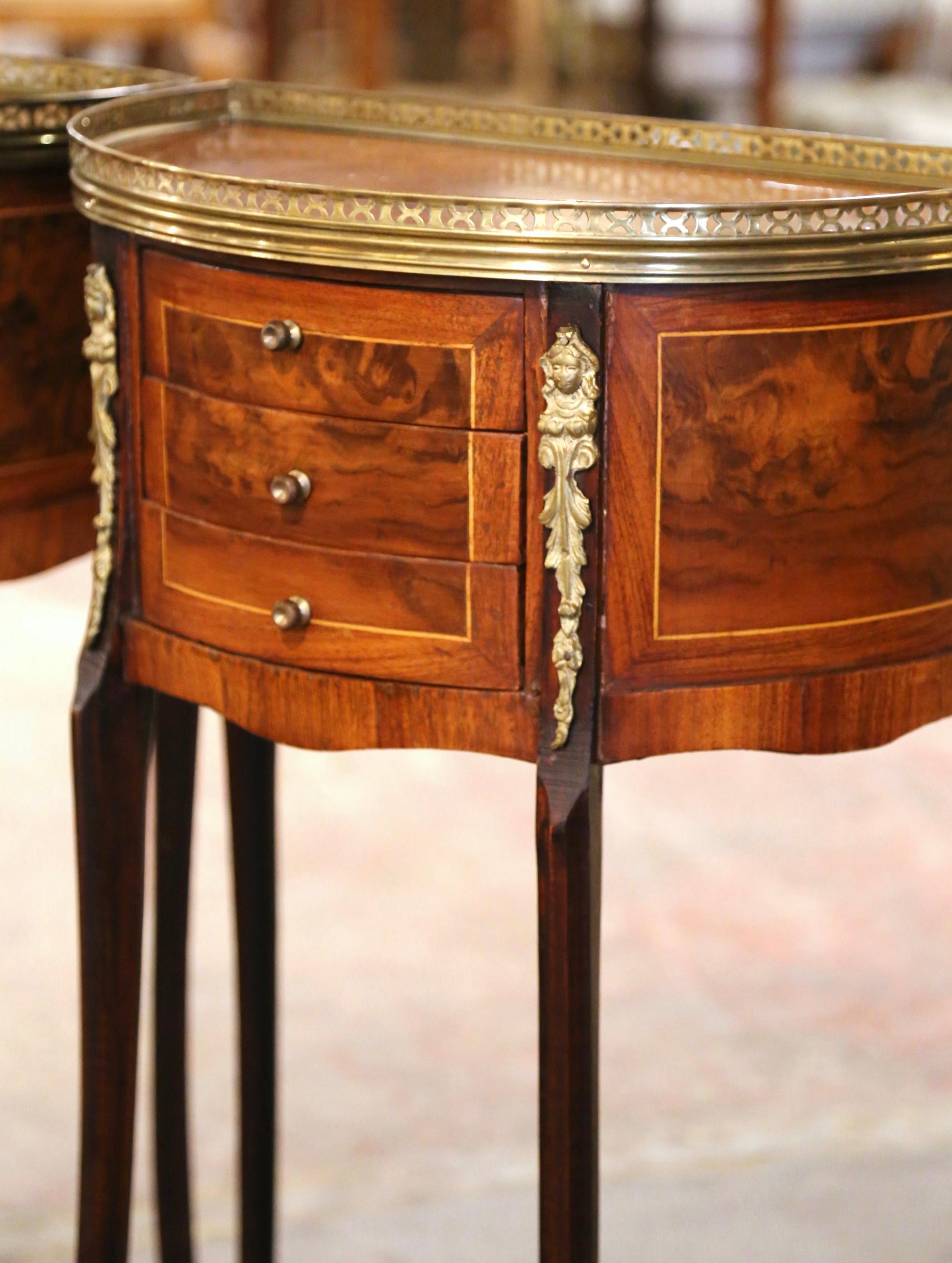 Pair of 19th Century French Louis XV Burl Walnut Demi-Lune Bedside Tables In Good Condition In Dallas, TX