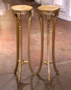 Pair of 19th Century French Louis XV Carved Giltwood Three-Leg Pedestals