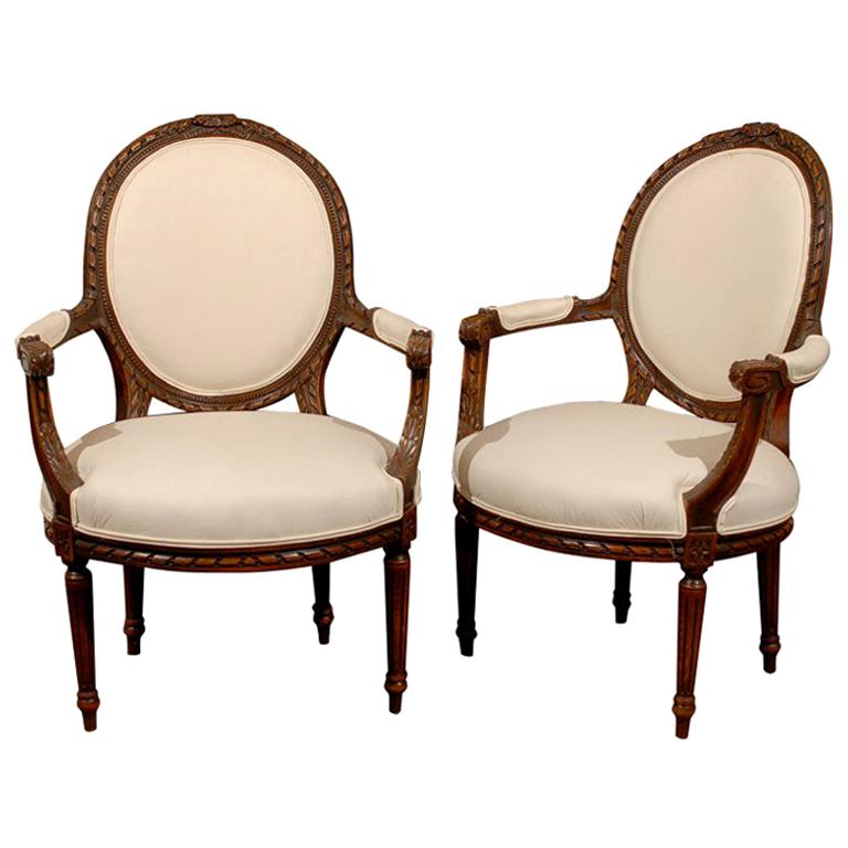 Pair of 19th Century French Louis XV Carved Walnut Fauteuil Side Chairs ...