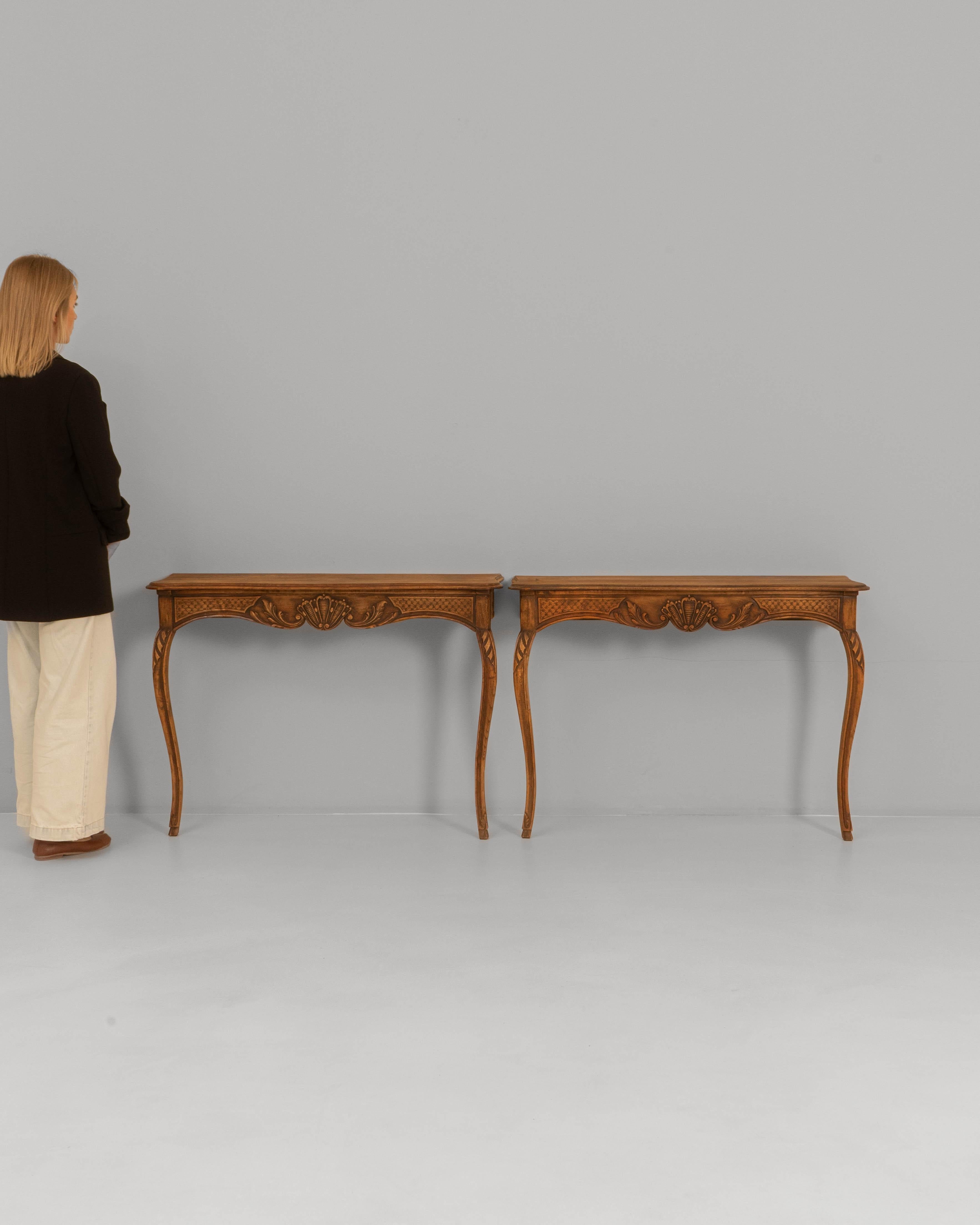 Pair of 19th Century French Louis XV Carved Wooden Console Tables In Good Condition For Sale In High Point, NC