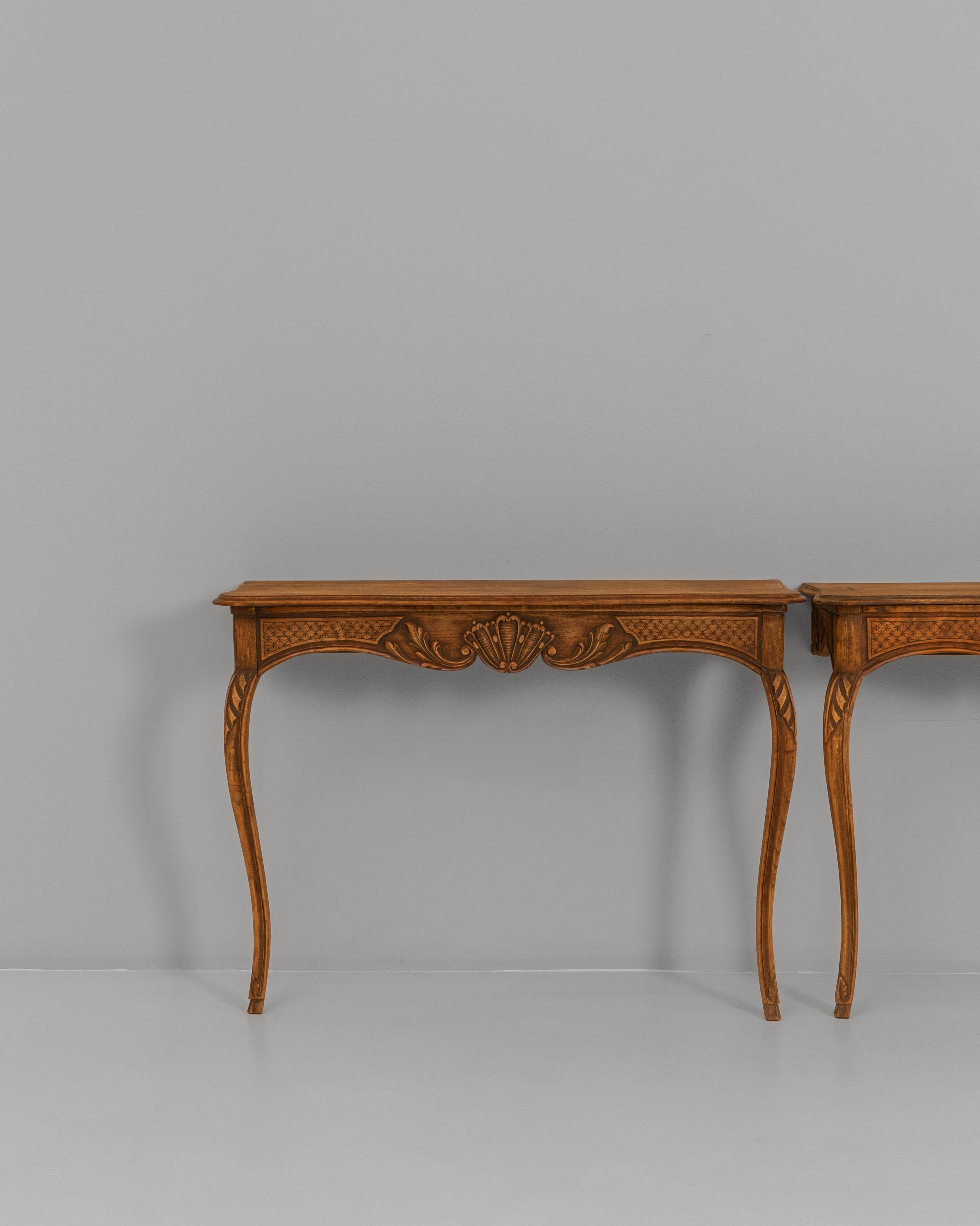 Pair of 19th Century French Louis XV Carved Wooden Console Tables For Sale 1