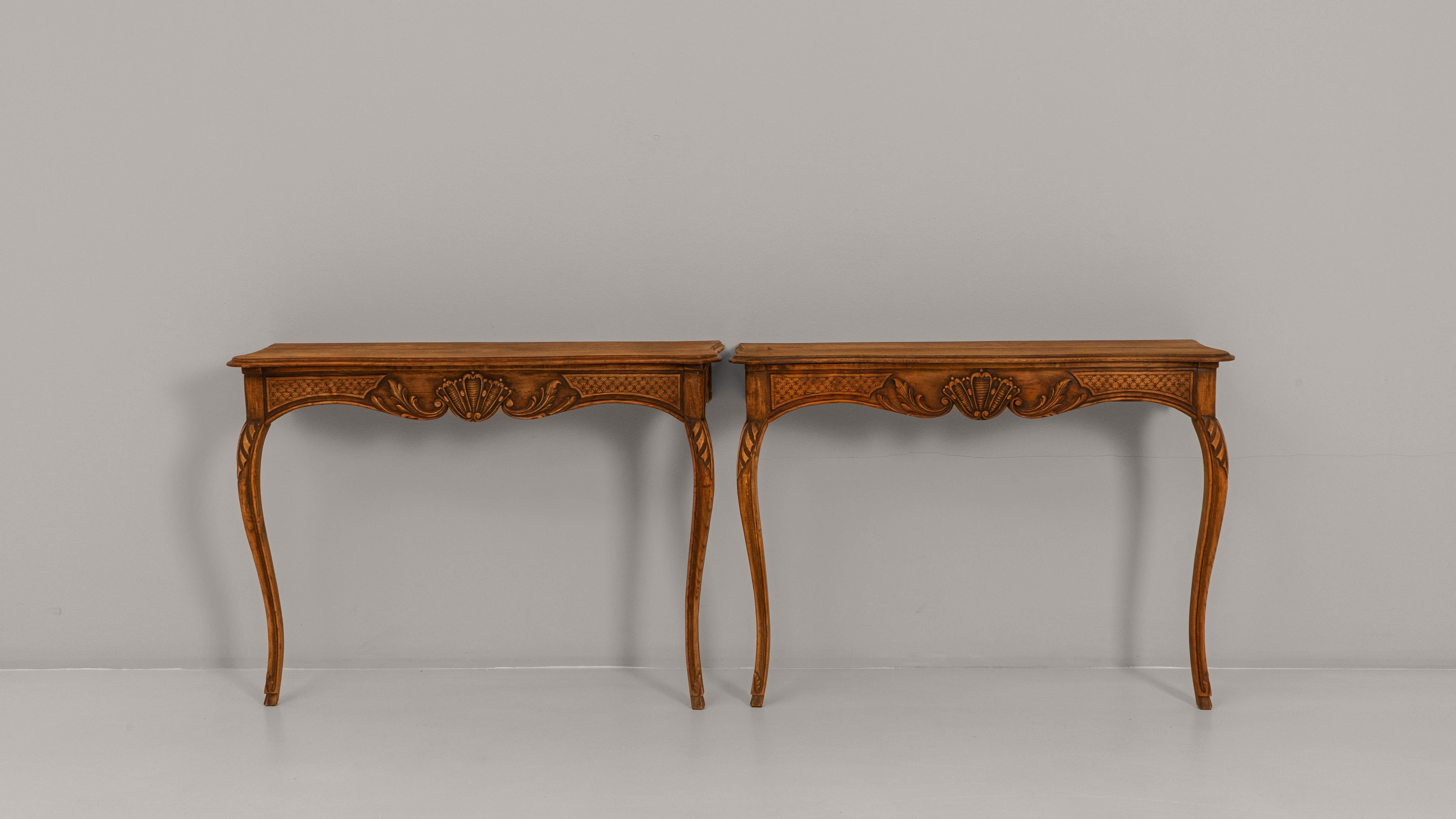 Pair of 19th Century French Louis XV Carved Wooden Console Tables For Sale 2
