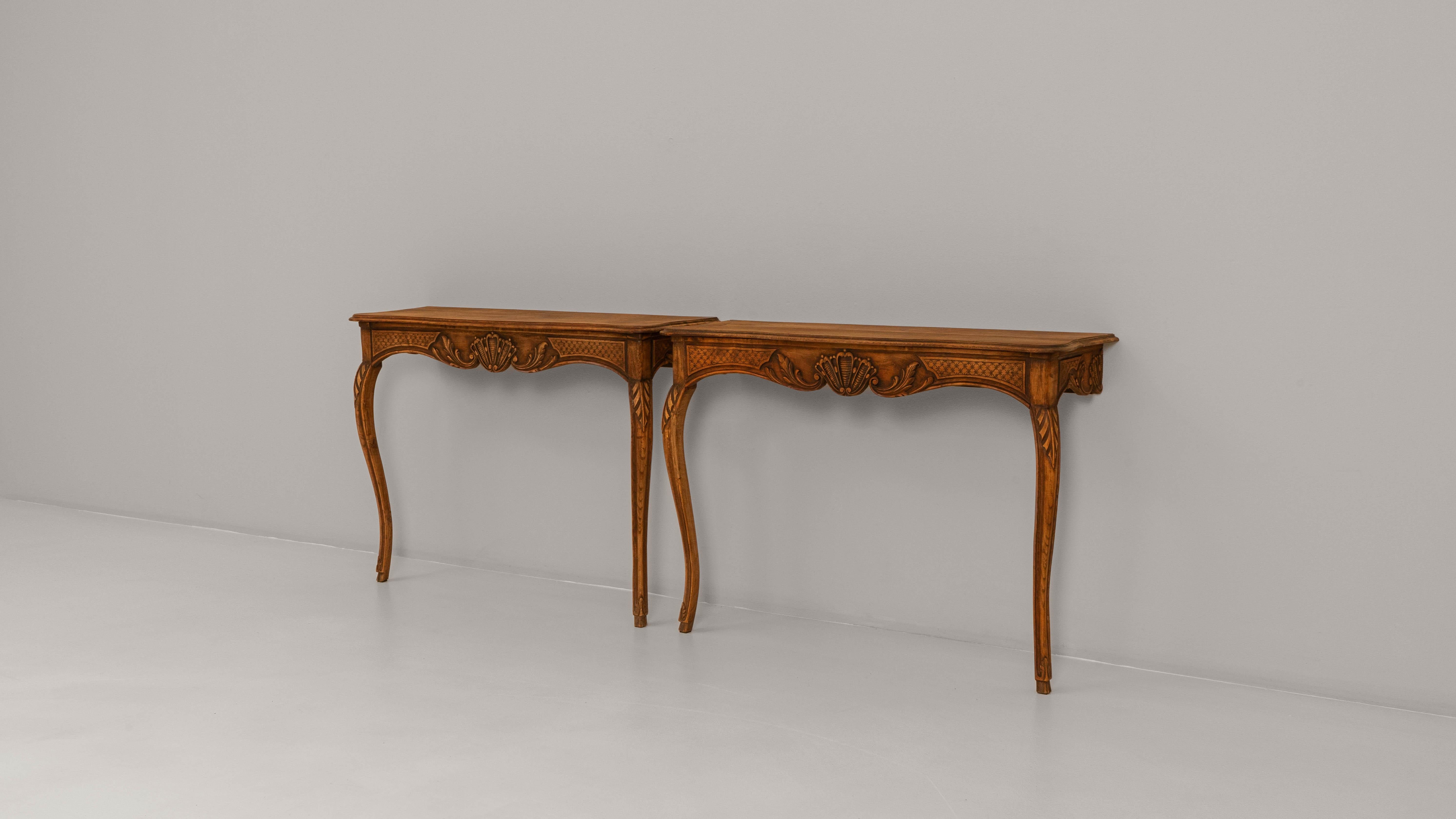 Pair of 19th Century French Louis XV Carved Wooden Console Tables For Sale 3