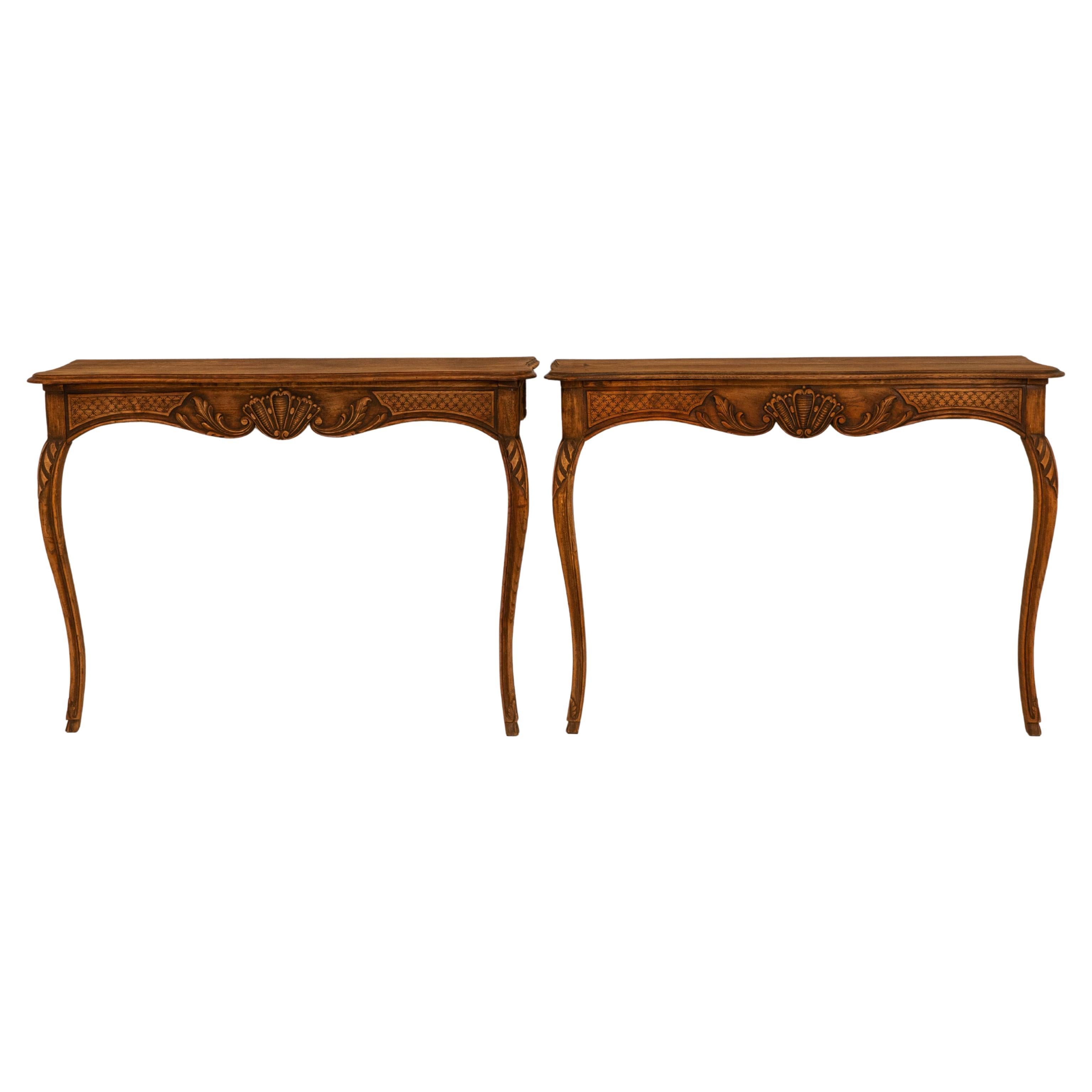 Pair of 19th Century French Louis XV Carved Wooden Console Tables