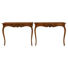 Pair of 19th Century French Louis XV Carved Wooden Console Tables