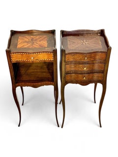 Pair of 19th Century French Louis XV Compass Rose Marquetry Nightstands