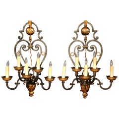 Pair of 19th Century French Louis XV Forged Iron Five-Light Wall Sconces