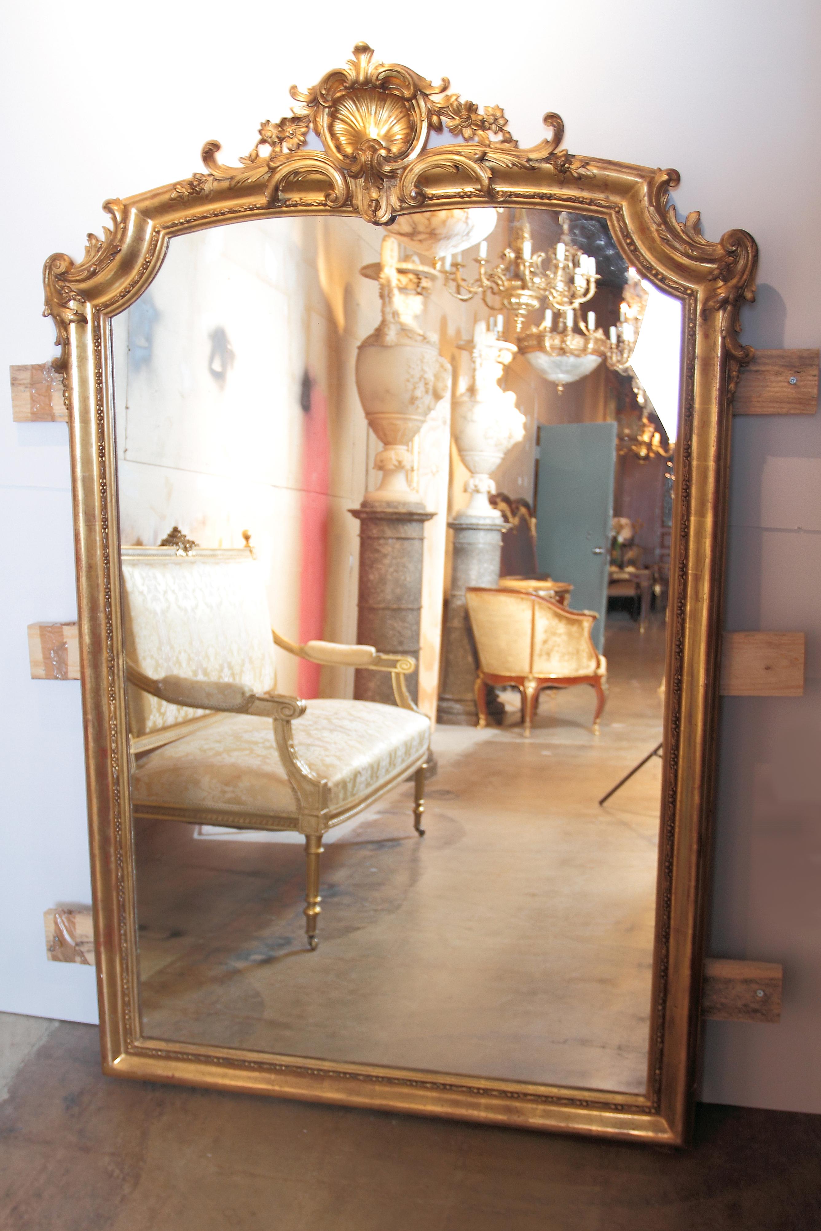 Pair of 19th Century French Louis XV Gilt Carved Large Mirrors In Good Condition In Dallas, TX