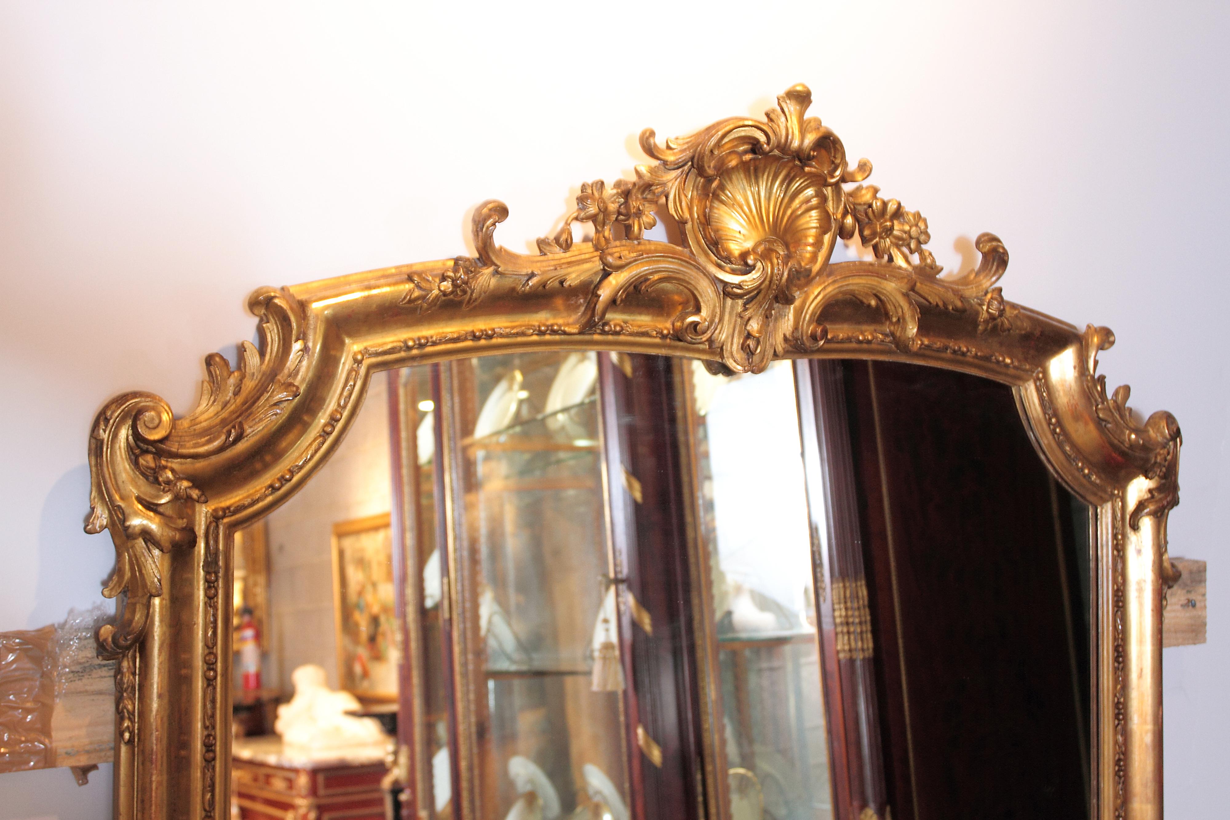 Pair of 19th Century French Louis XV Gilt Carved Large Mirrors 1