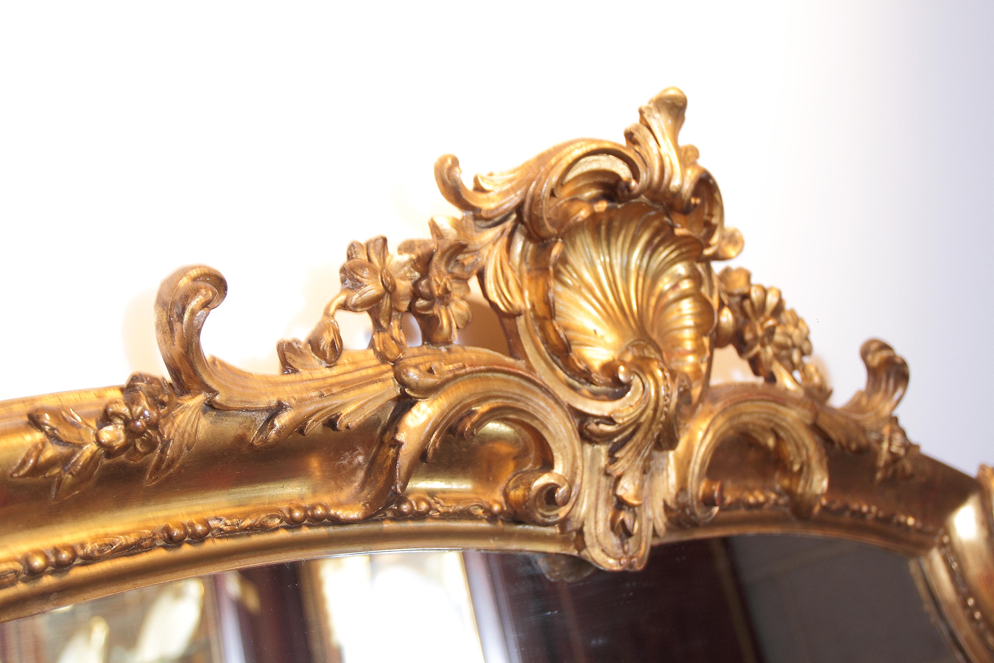 Pair of 19th Century French Louis XV Gilt Carved Large Mirrors 2
