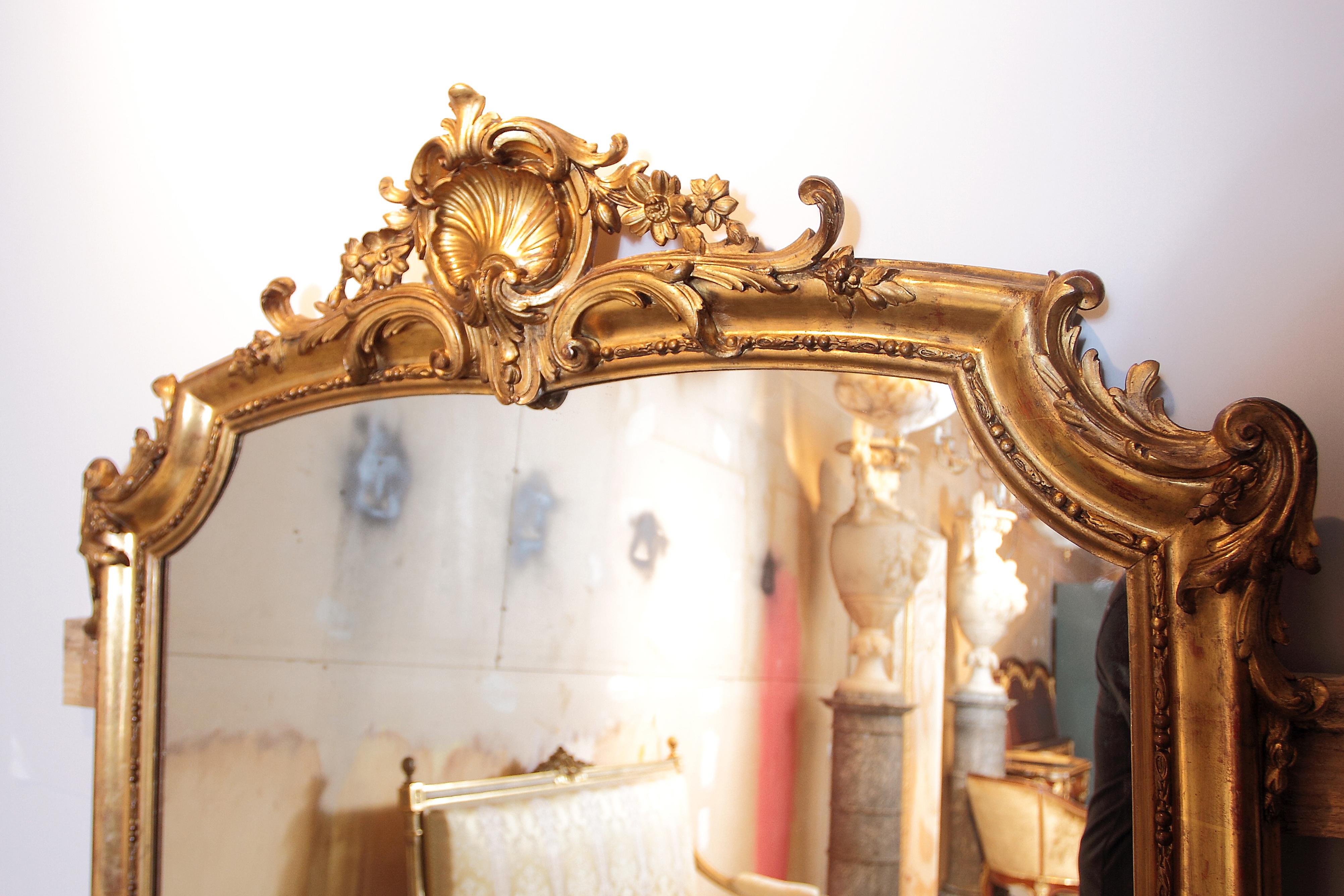 Pair of 19th Century French Louis XV Gilt Carved Large Mirrors 4