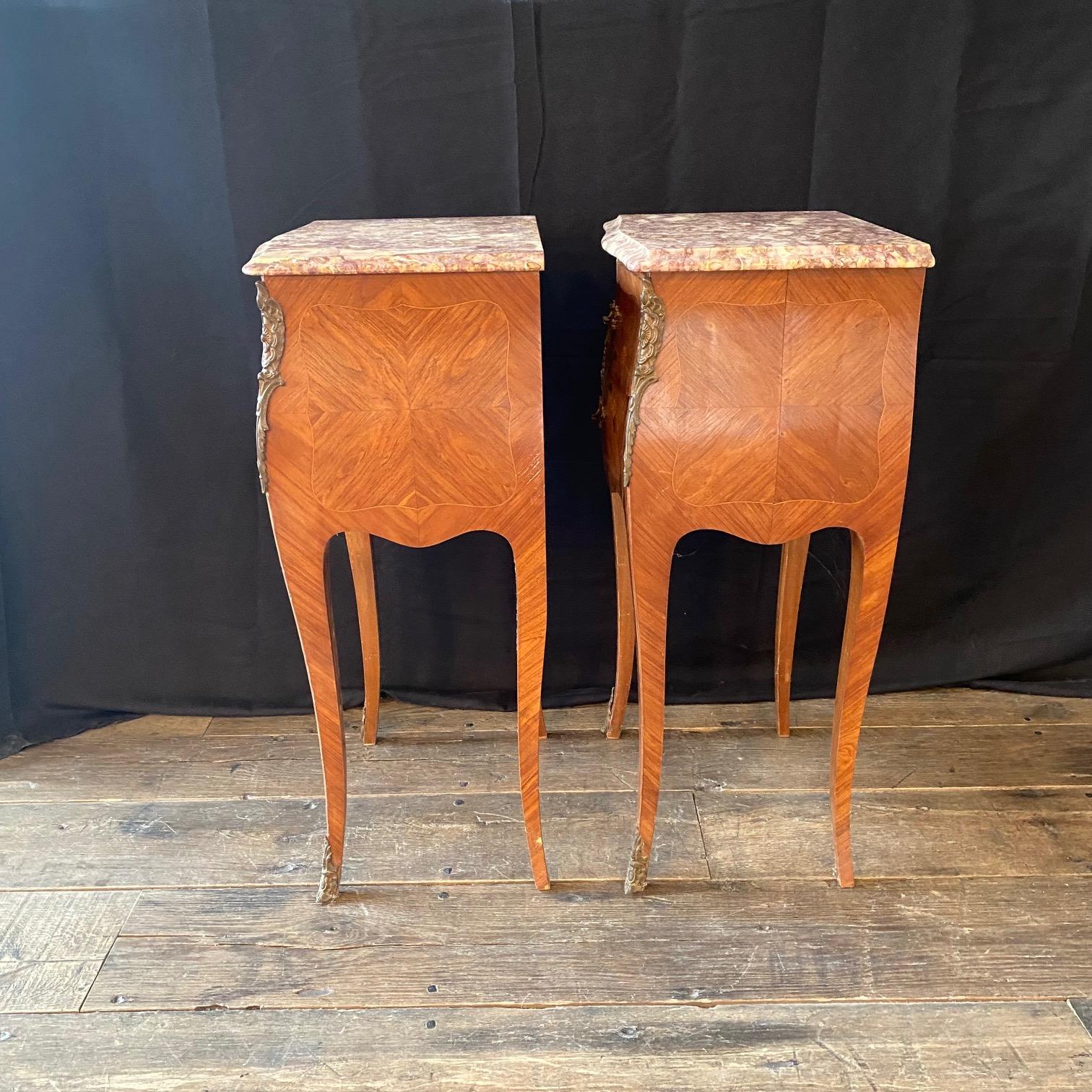 Pair of 19th Century French Louis XV Marquetry Night Stands For Sale 8