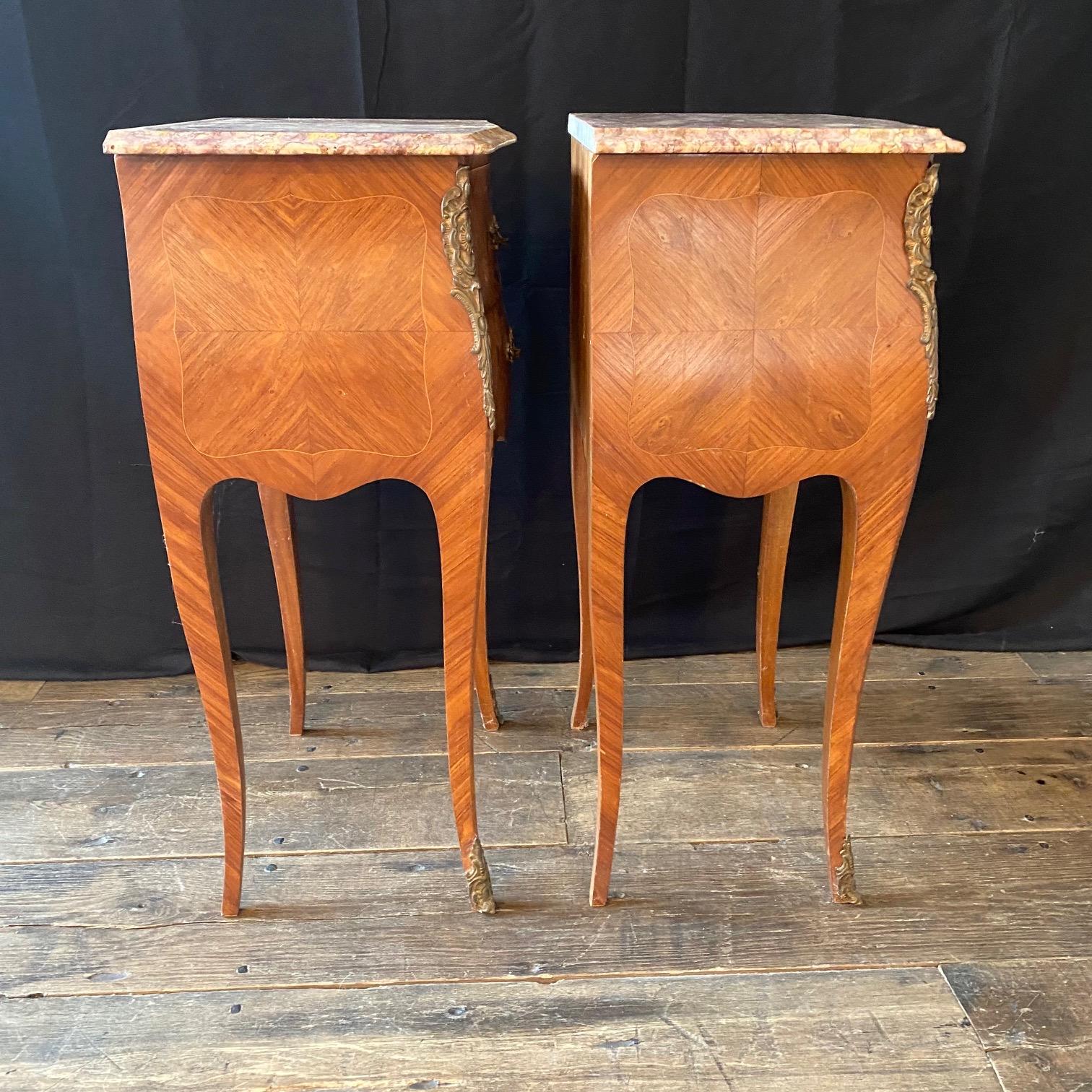 Pair of 19th Century French Louis XV Marquetry Night Stands For Sale 9