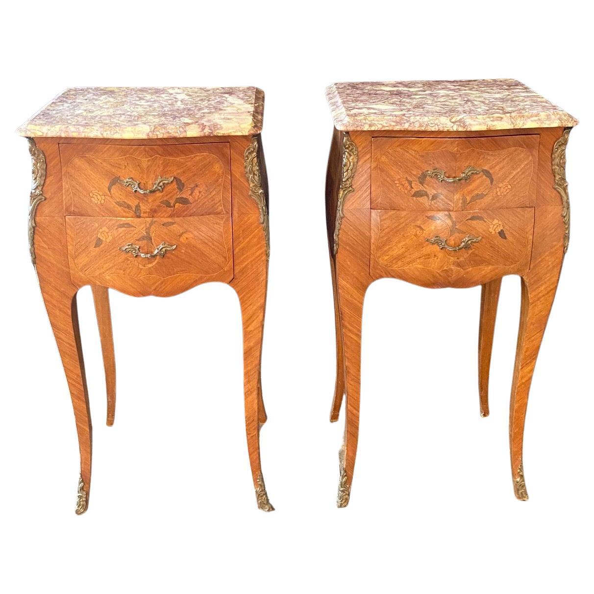 Pair of 19th Century French Louis XV Marquetry Night Stands For Sale