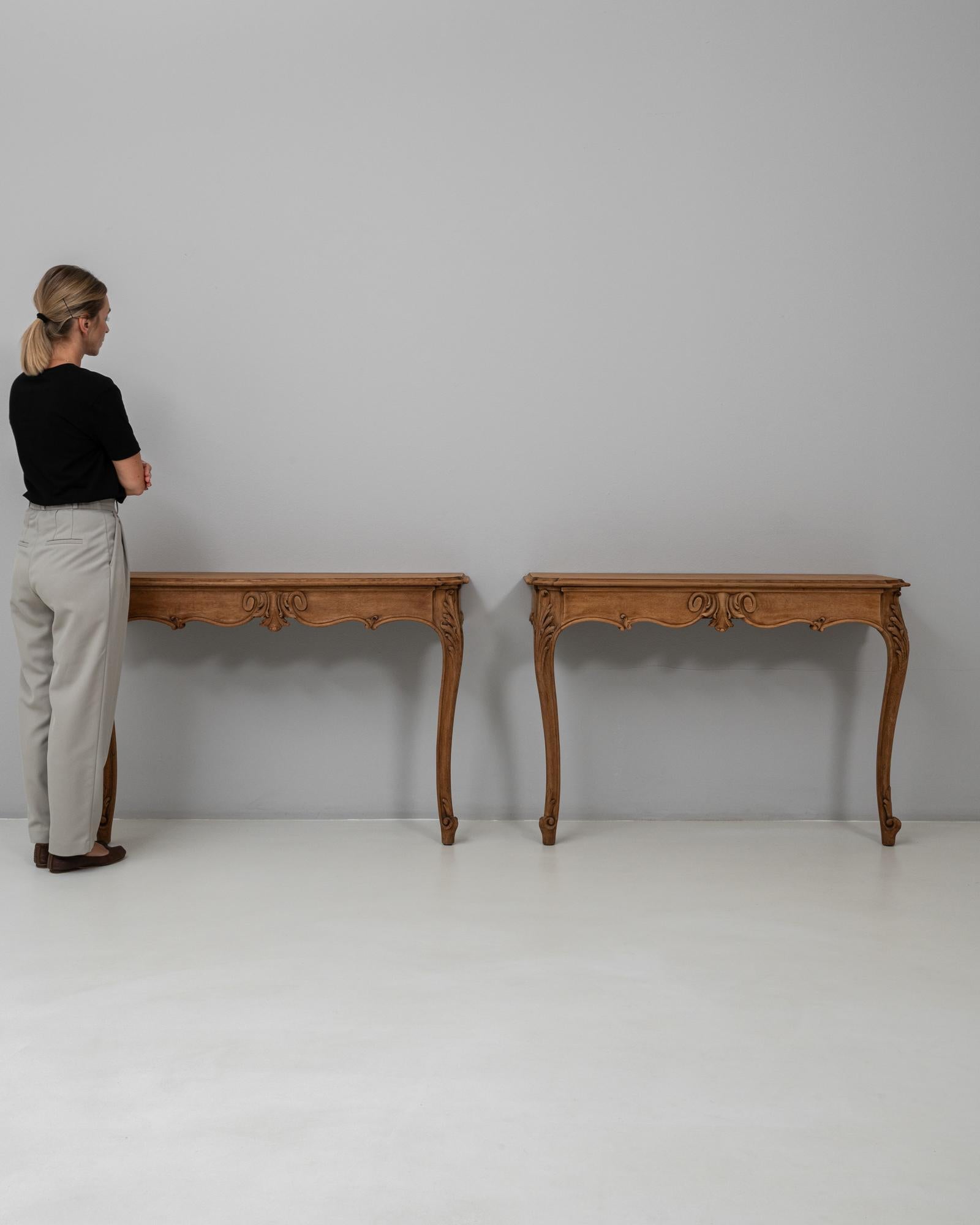 Pair Of 19th Century French Louis XV Oak Console Tables In Good Condition For Sale In High Point, NC