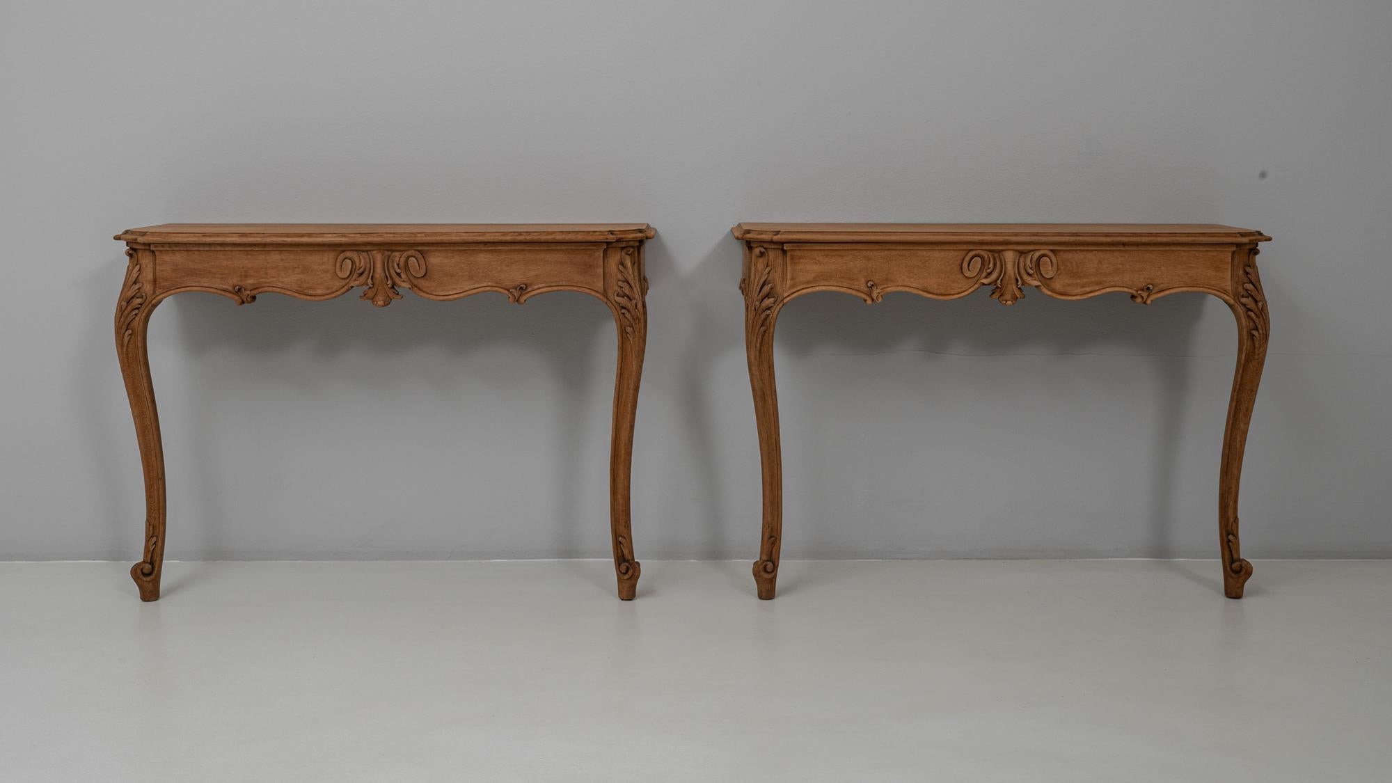 Pair Of 19th Century French Louis XV Oak Console Tables For Sale 2