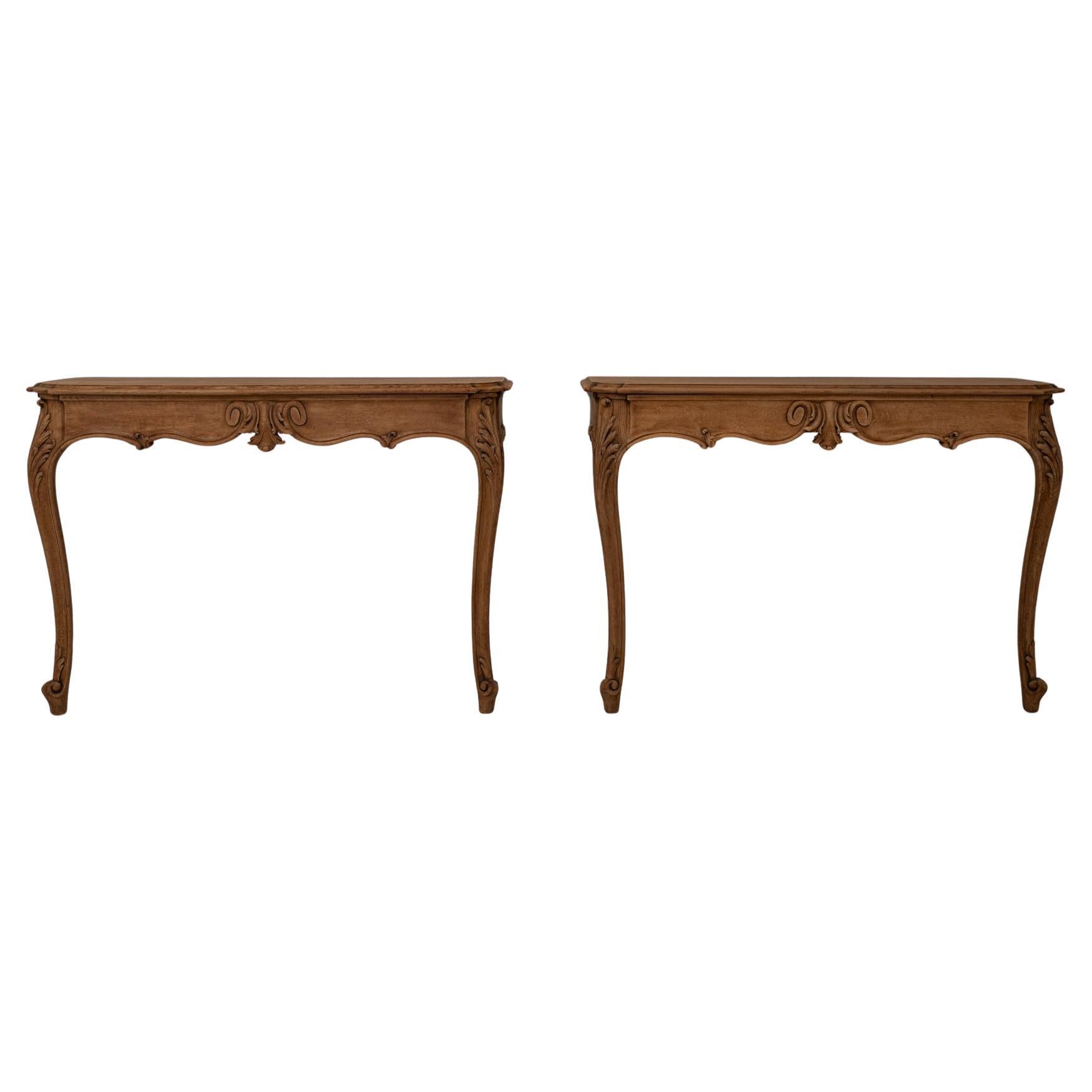 Pair Of 19th Century French Louis XV Oak Console Tables
