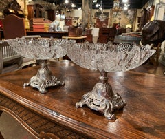 Pair of 19th Century French Louis XV Pewter and Cut Crystal Compotes