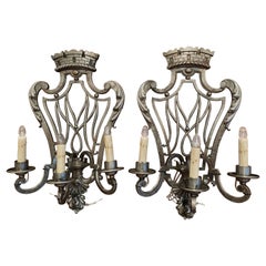 Pair of 19th Century French Louis XV Polished Iron Three-Light Sconces