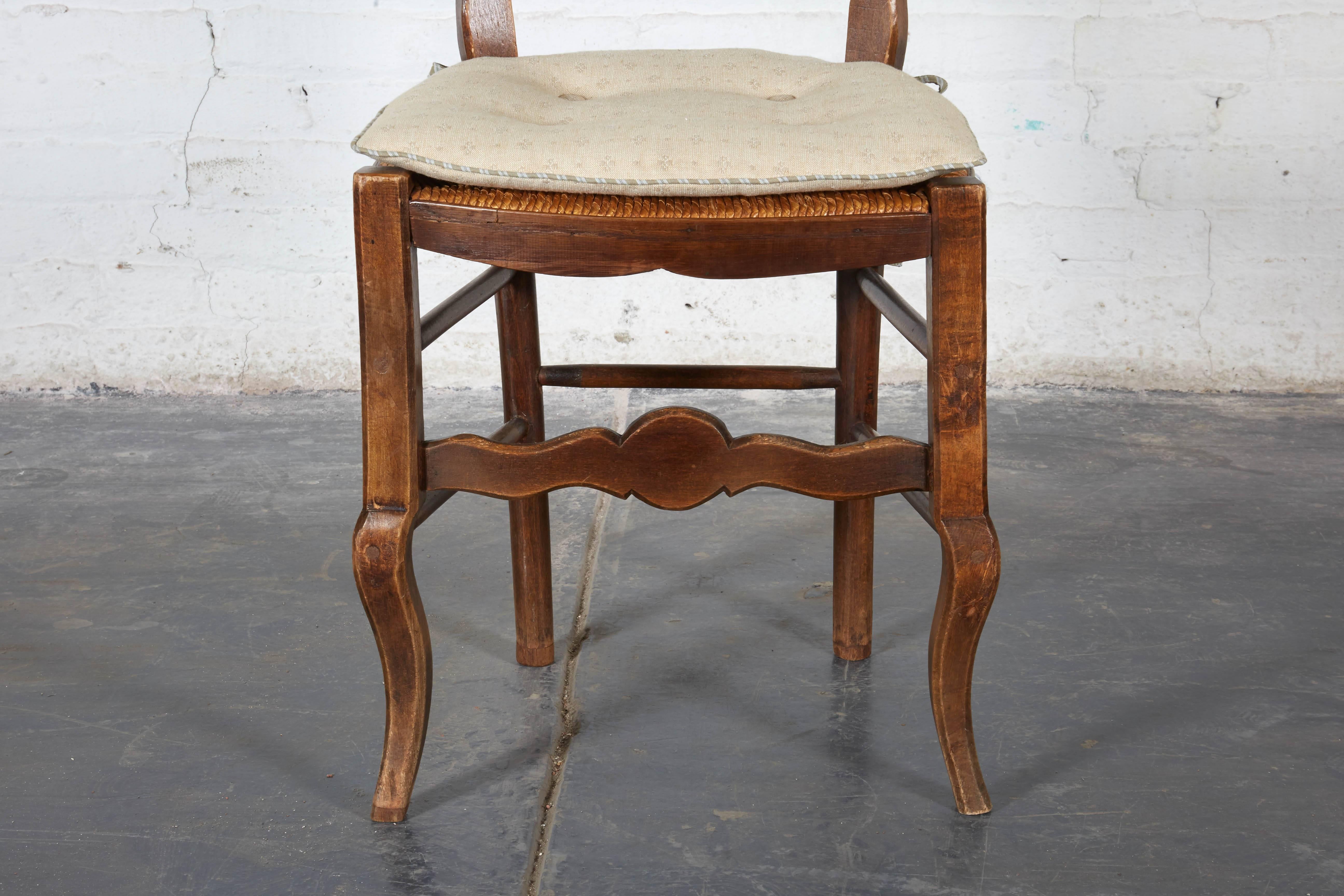 Pair of 19th Century French Louis XV Provincial Walnut Rush-Bottomed Side Chairs 1