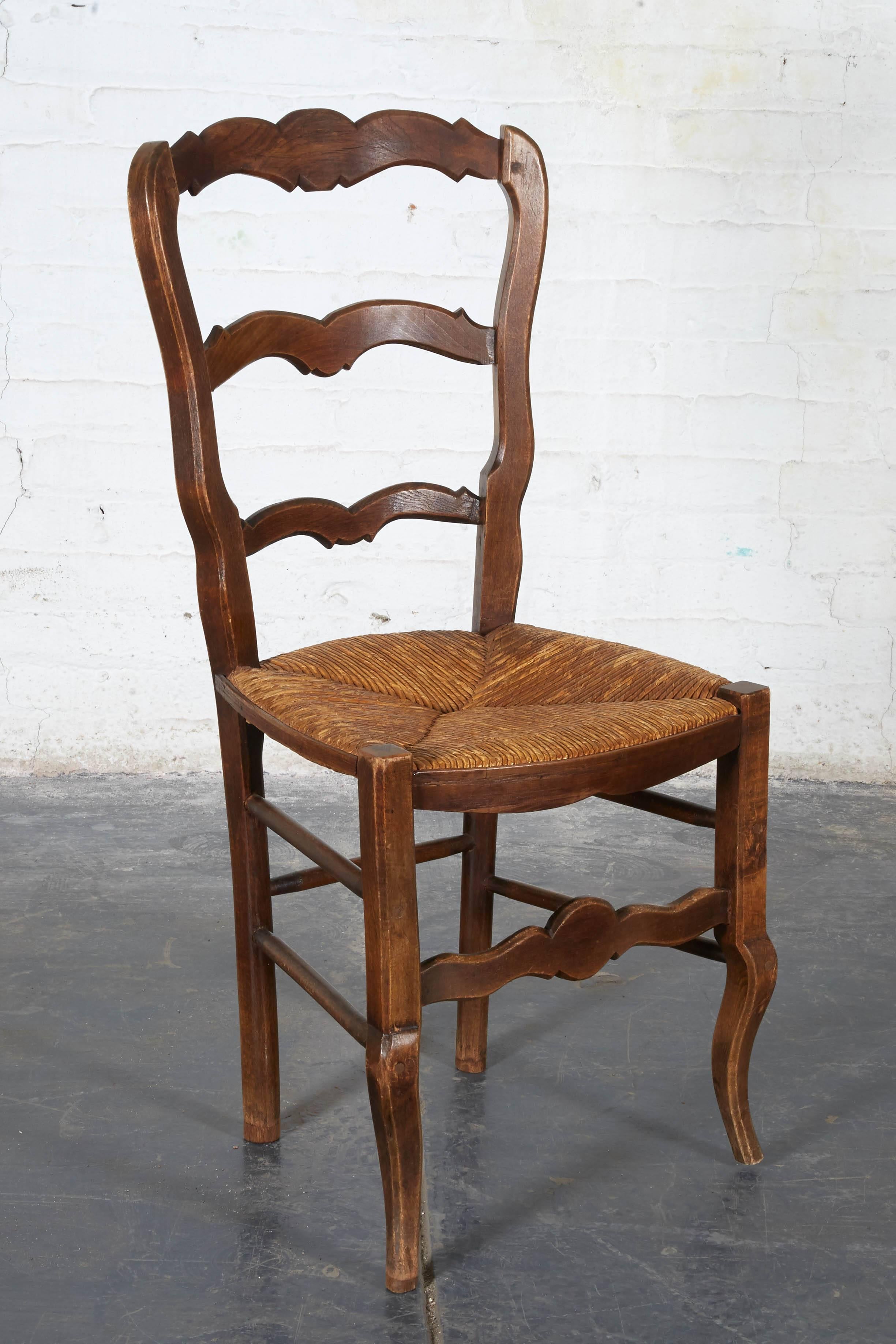 Pair of 19th Century French Louis XV Provincial Walnut Rush-Bottomed Side Chairs 2
