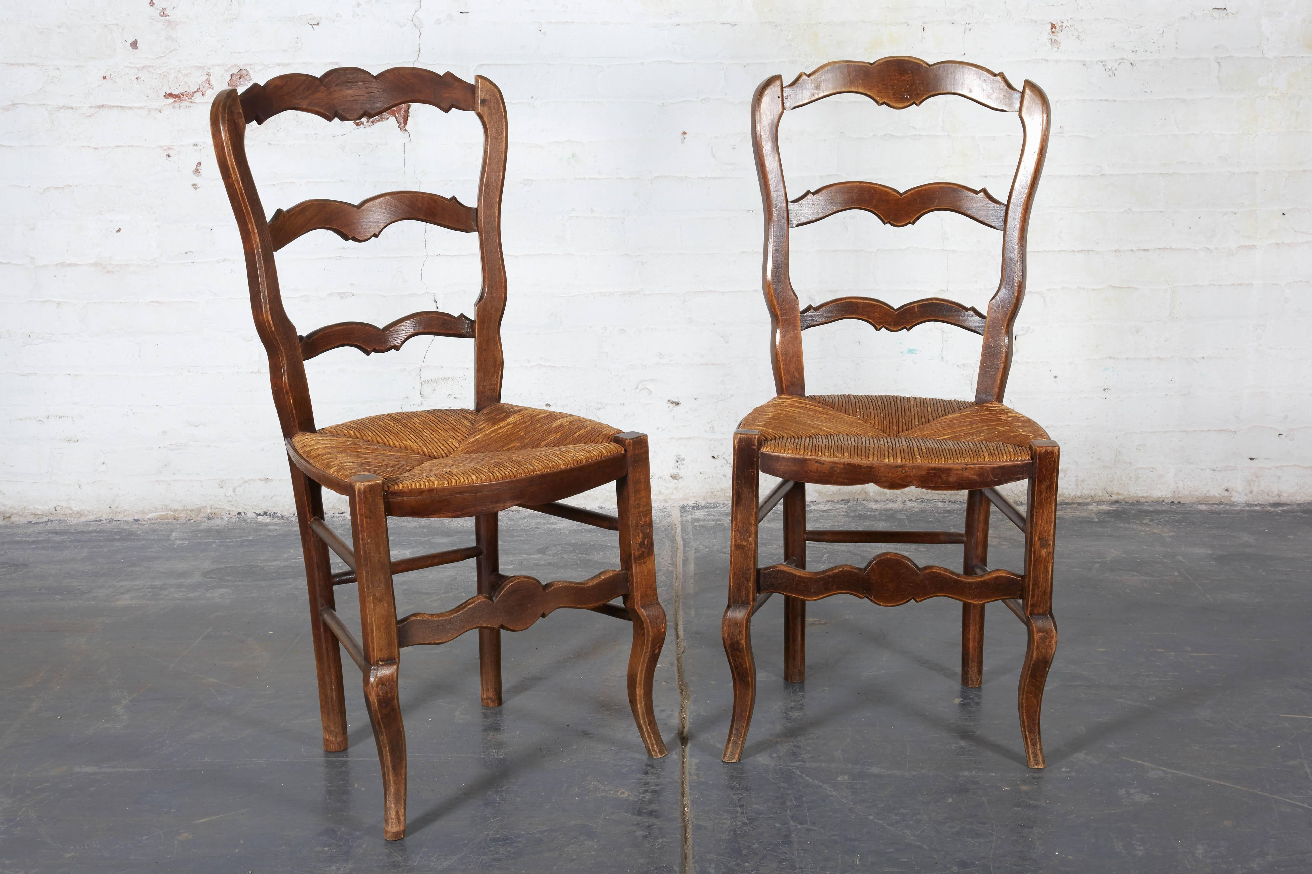 Pair of 19th Century French Louis XV Provincial Walnut Rush-Bottomed Side Chairs 3