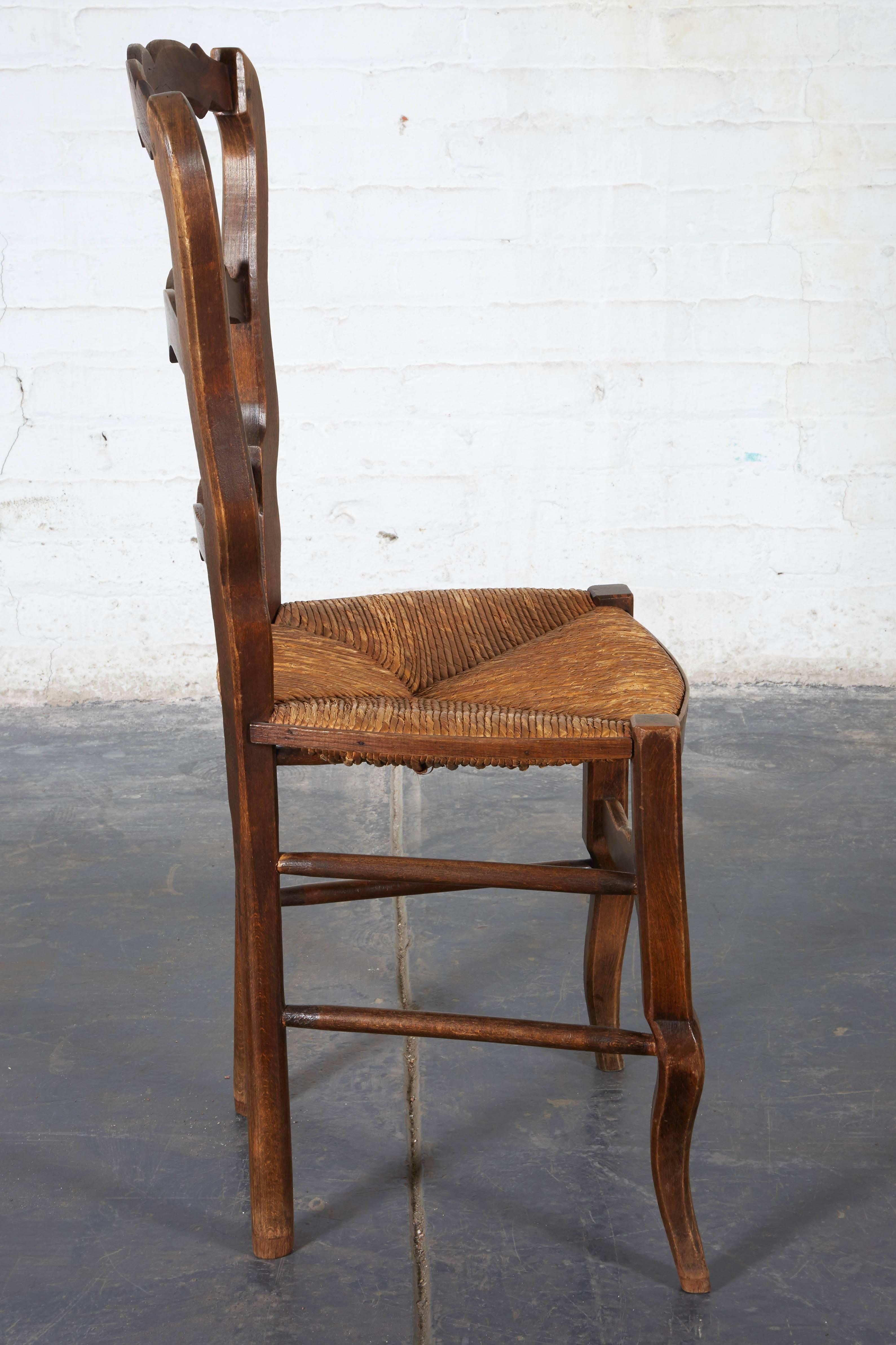 Pair of 19th Century French Louis XV Provincial Walnut Rush-Bottomed Side Chairs 4