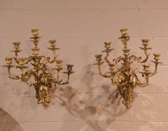Pair of 19th Century French Louis XV Rococo Bronze Dore Eight-Light Wall Sconces