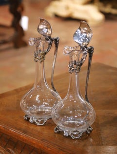 Pair of 19th Century French Louis XV Silvered and Crystal Wine Decanters