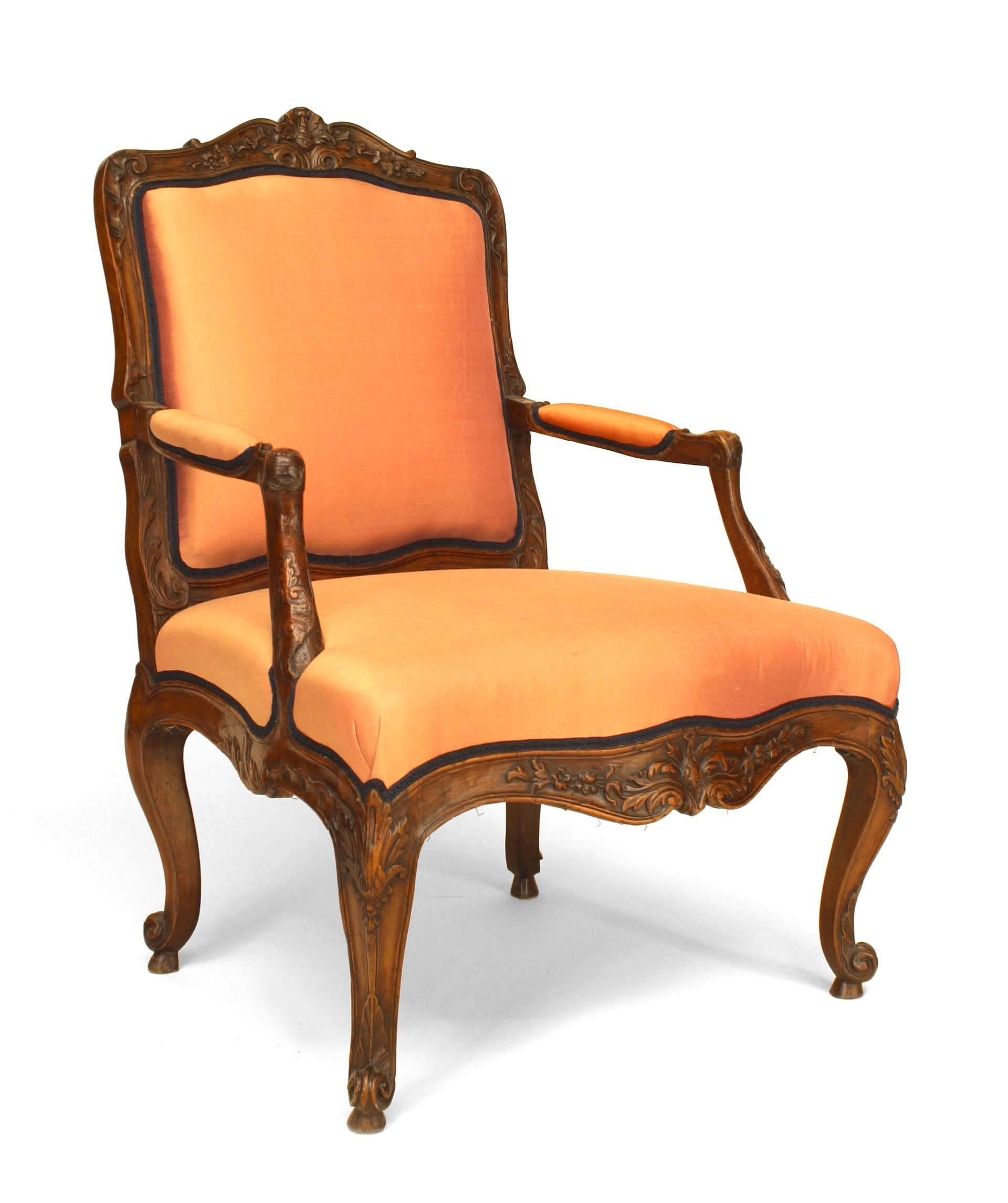 19th Century Pair of French Louis XV Pink Armchairs For Sale