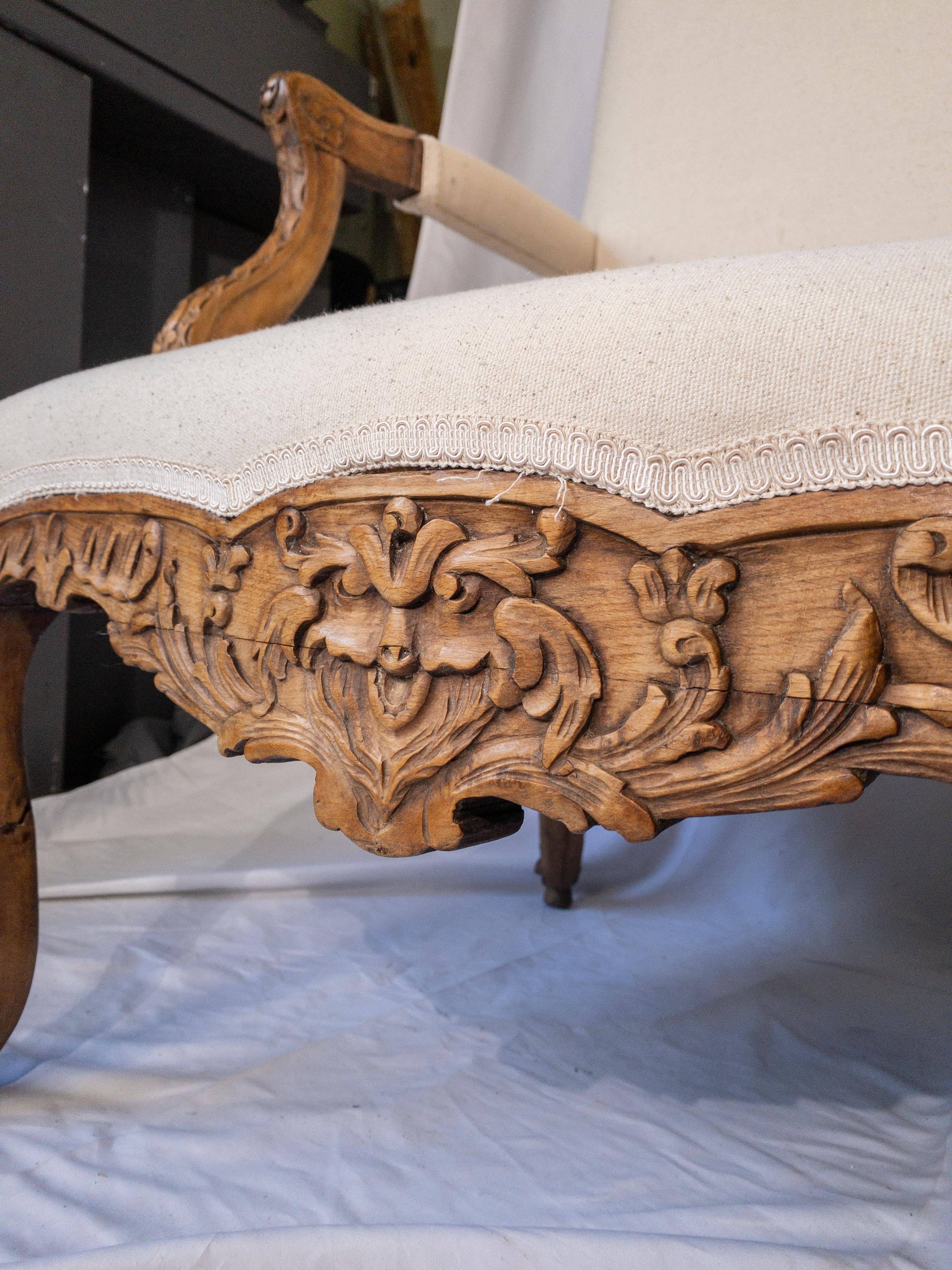 Pair of 19th Century French Louis XV Style Carved Wooden Arm Chairs For Sale 6