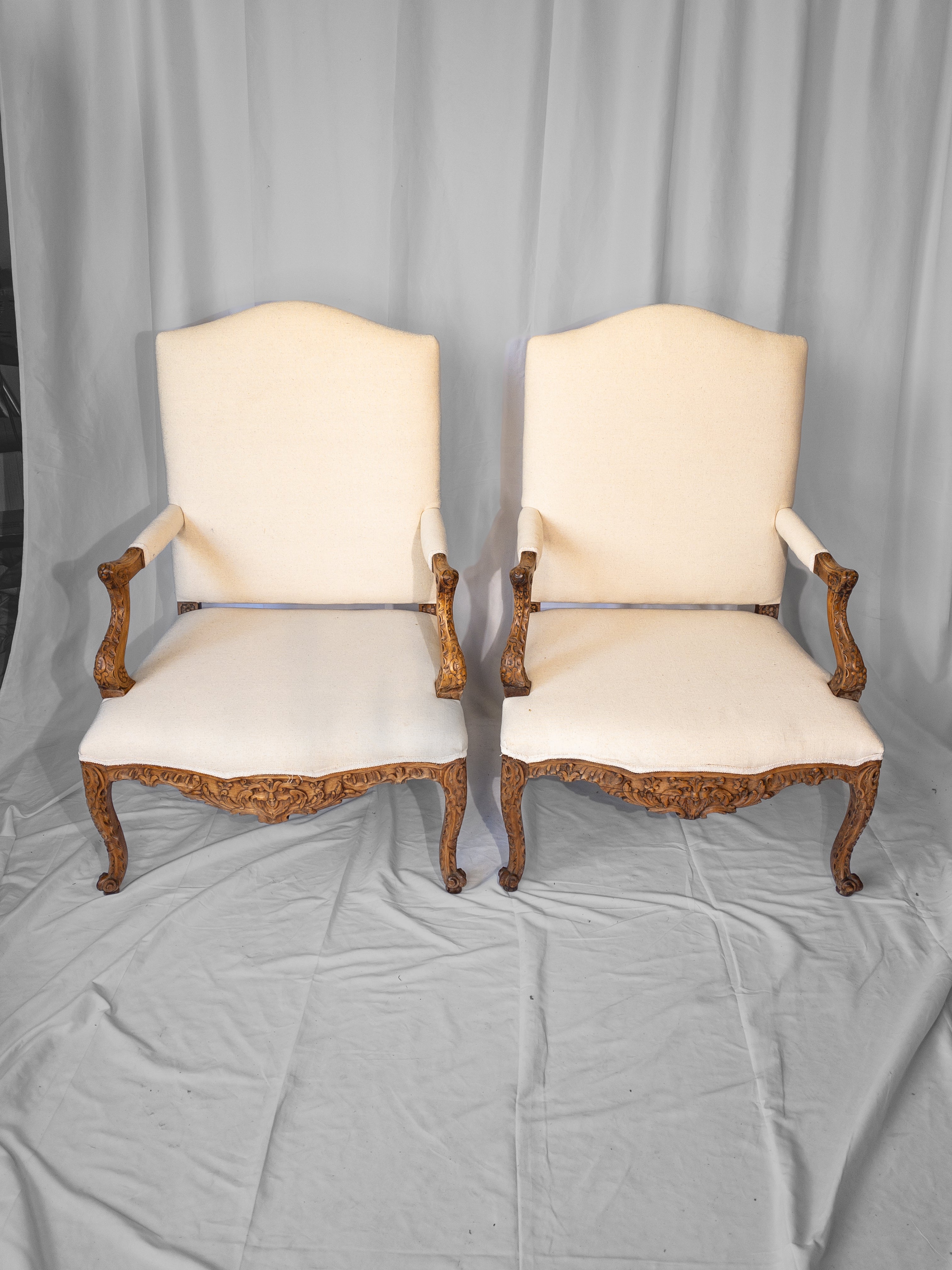 Pair of 19th Century French Louis XV Style Carved Wooden Arm Chairs For ...
