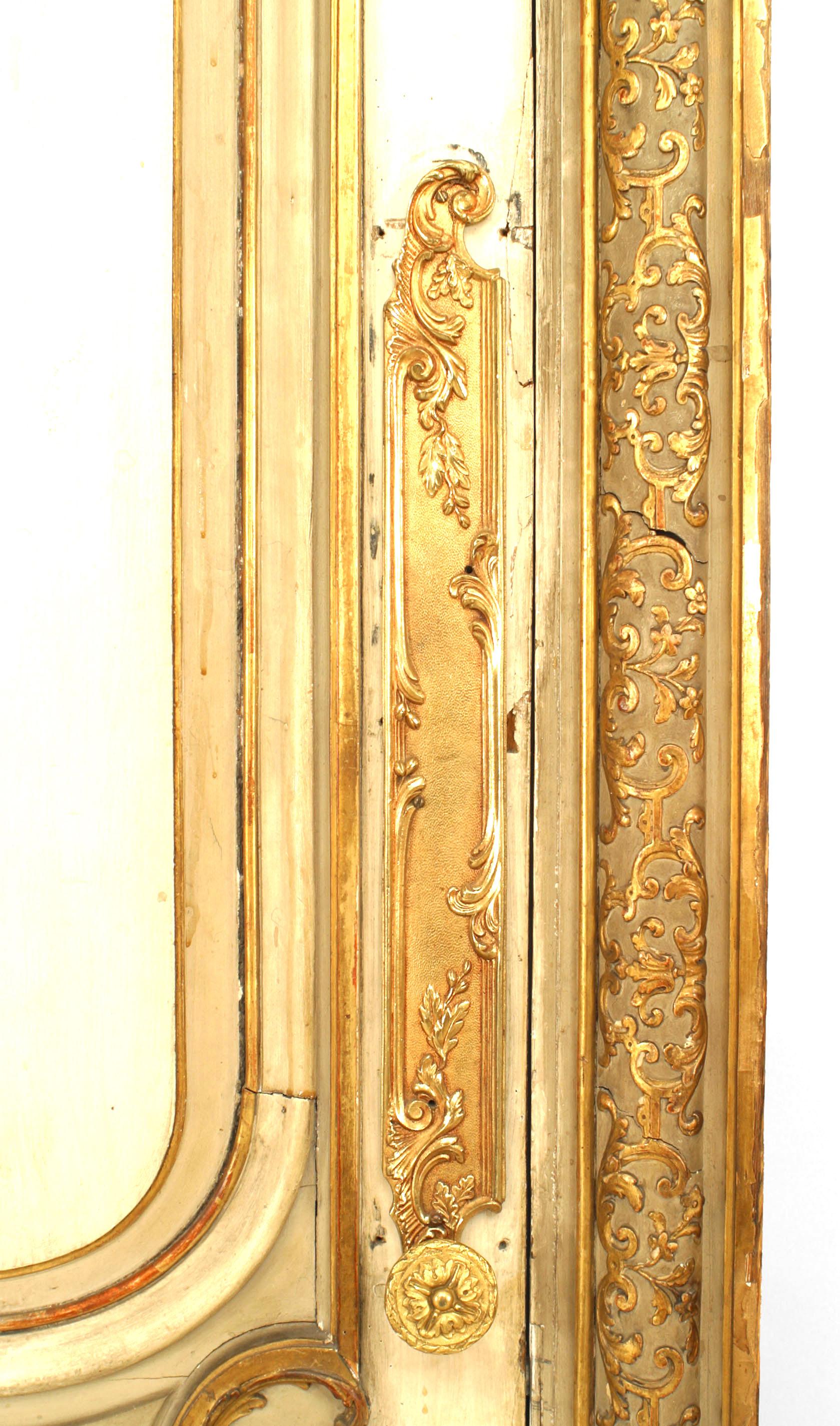 19th Century Pair of French Louis XV Style White and Gold Painted Doors For Sale