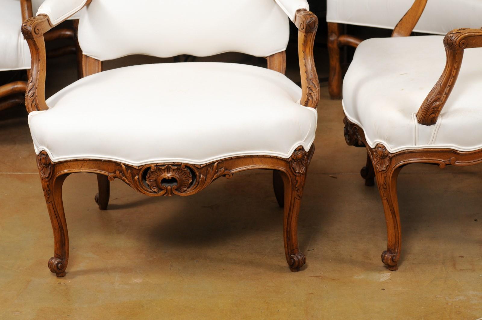 Pair of 19th Century French Louis XV Style Fauteuils with Carved Aprons 6