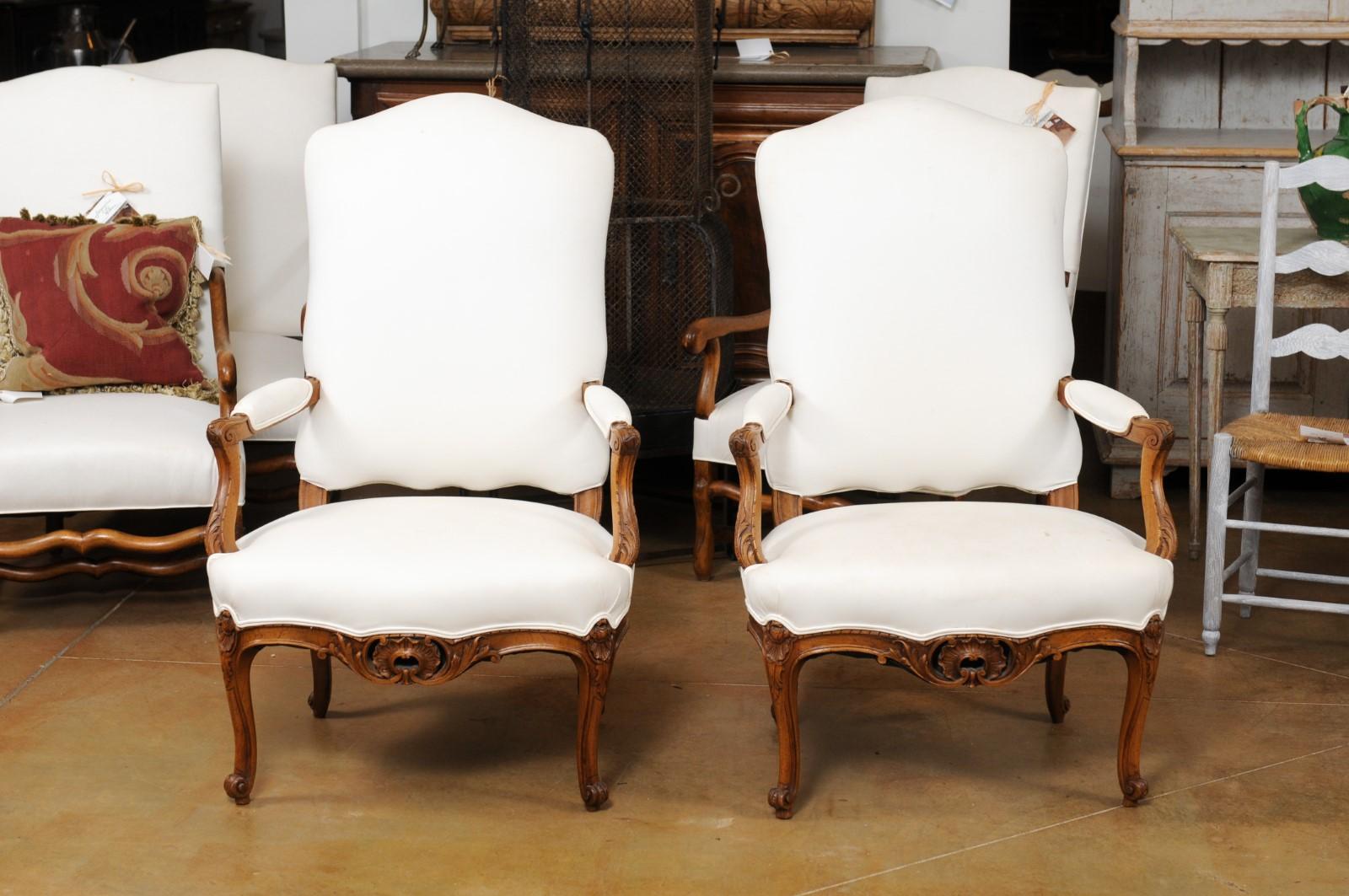 Pair of 19th Century French Louis XV Style Fauteuils with Carved Aprons 7