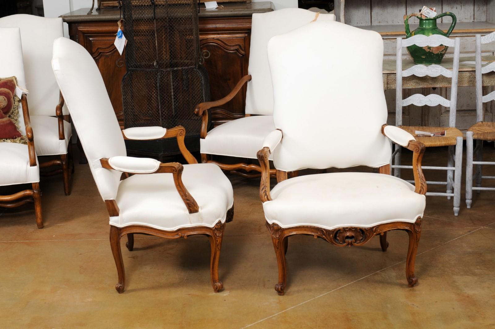 Pair of 19th Century French Louis XV Style Fauteuils with Carved Aprons 1