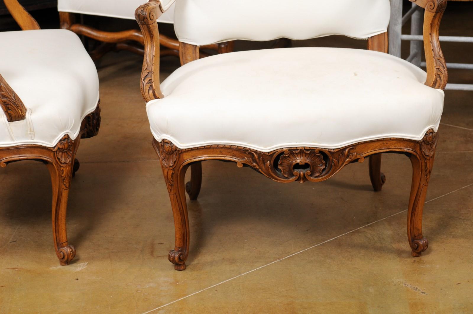 Pair of 19th Century French Louis XV Style Fauteuils with Carved Aprons 2
