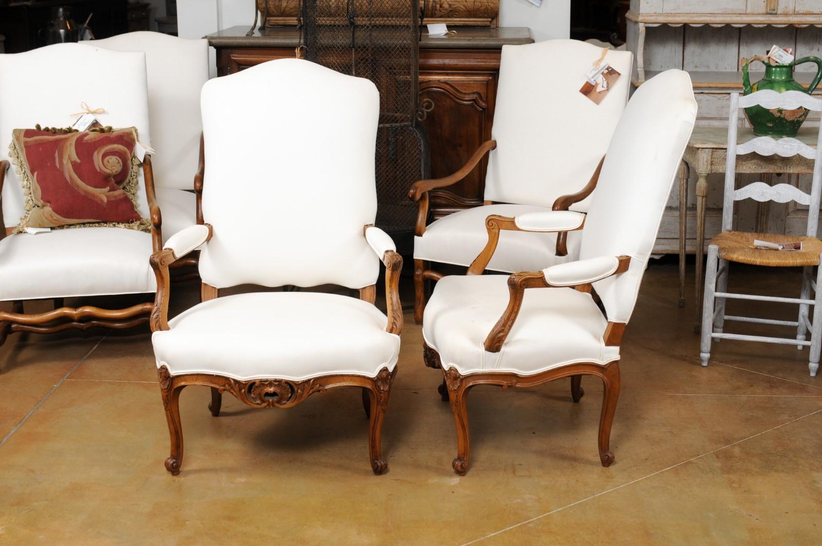 Pair of 19th Century French Louis XV Style Fauteuils with Carved Aprons 5