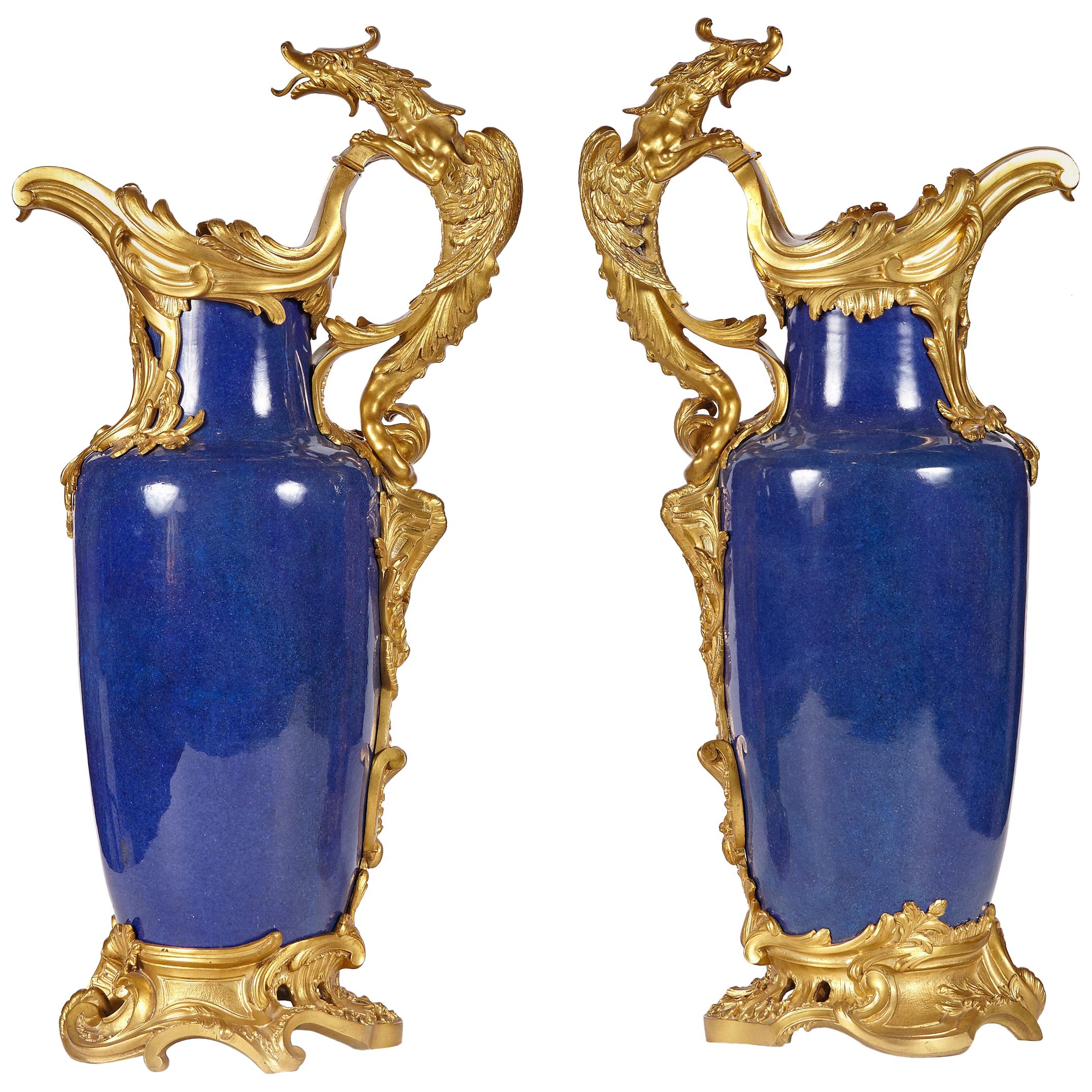 Pair of 19th Century French Louis XV Style Gilt Bronze-Mounted Chinese Vases