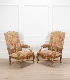 Pair of 19th Century French Louis XV Style Gilt Throne Chairs