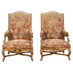 Pair of 19th Century French Louis XV Style Gilt Throne Chairs