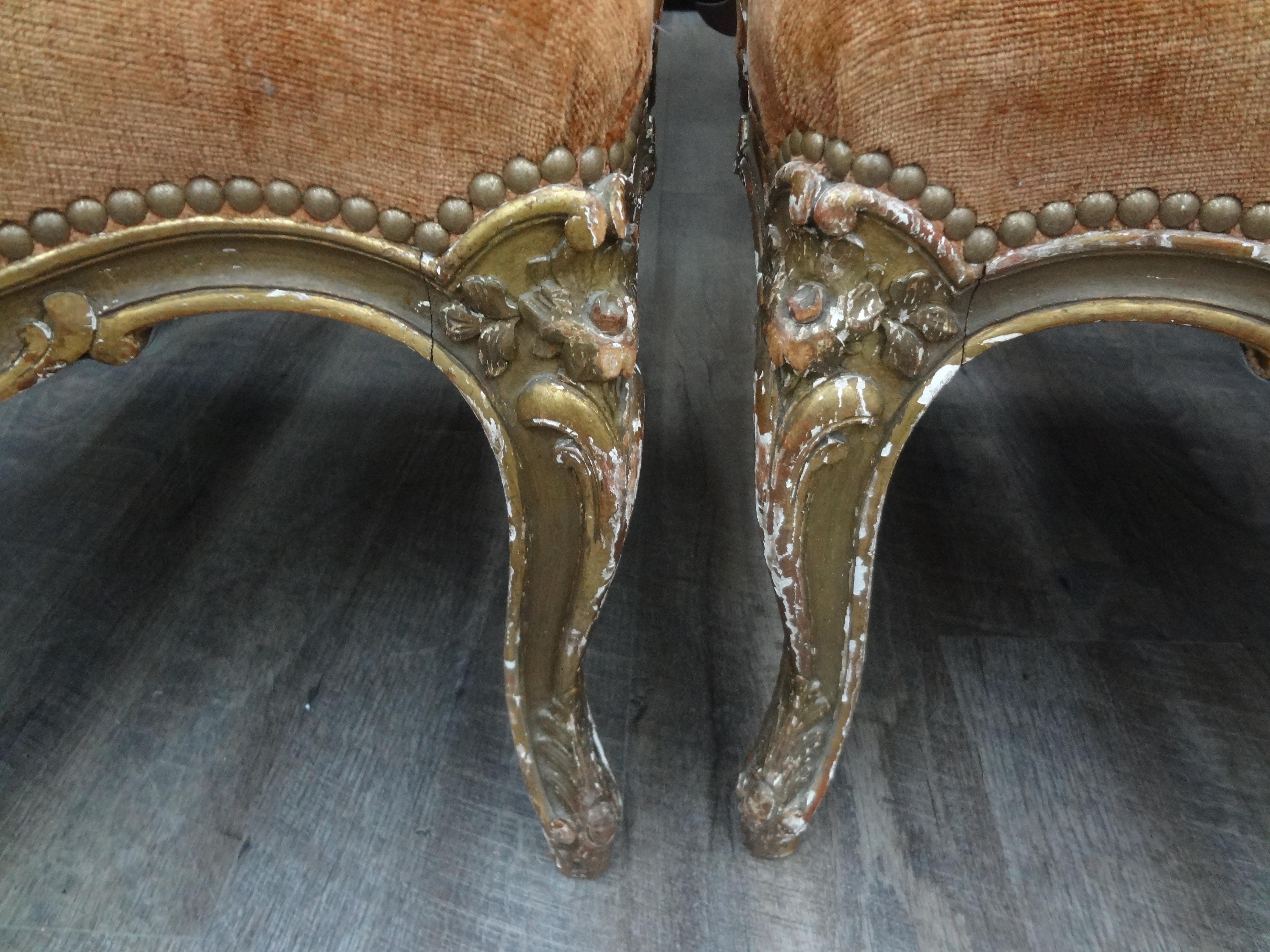 Pair of 19th Century French Louis XV Style Giltwood Chairs For Sale 4