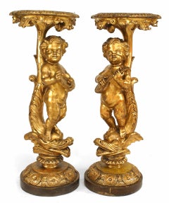 Pair of Louis XV Gilt Cherub Pedestals